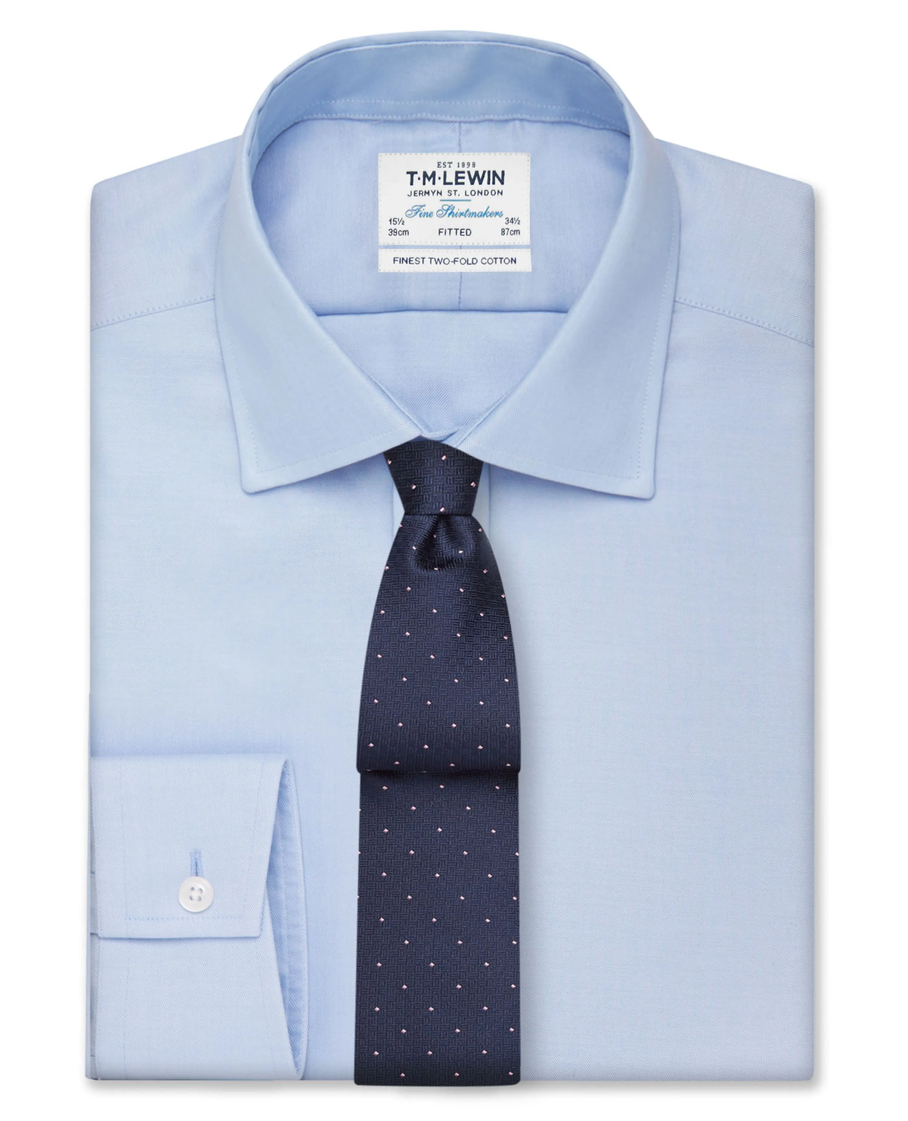 Fitted Plain Blue Luxury Twill Button Cuff Shirt sold by T.M.Lewin