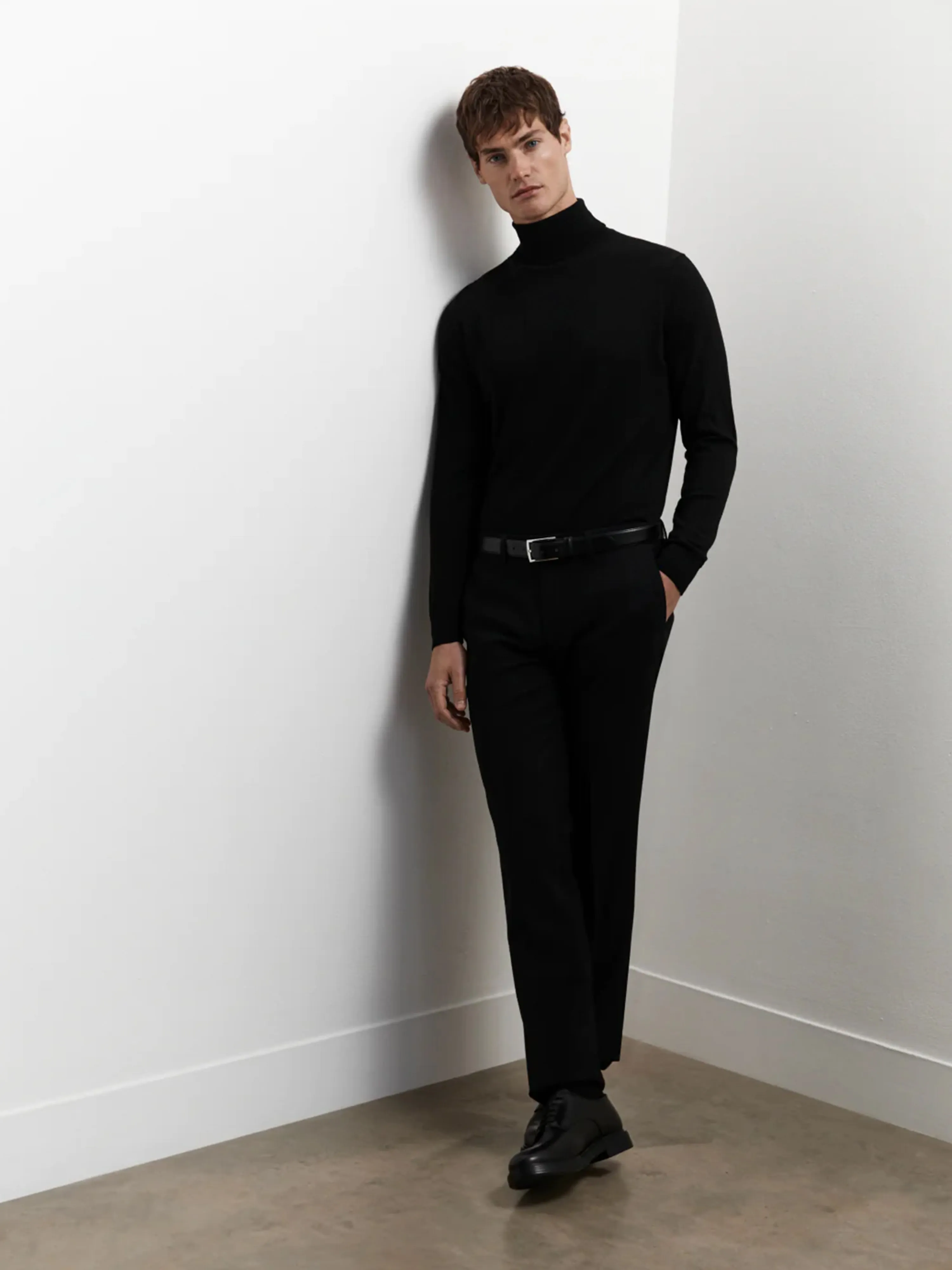Merino Roll Neck Jumper - Black sold by T.M.Lewin