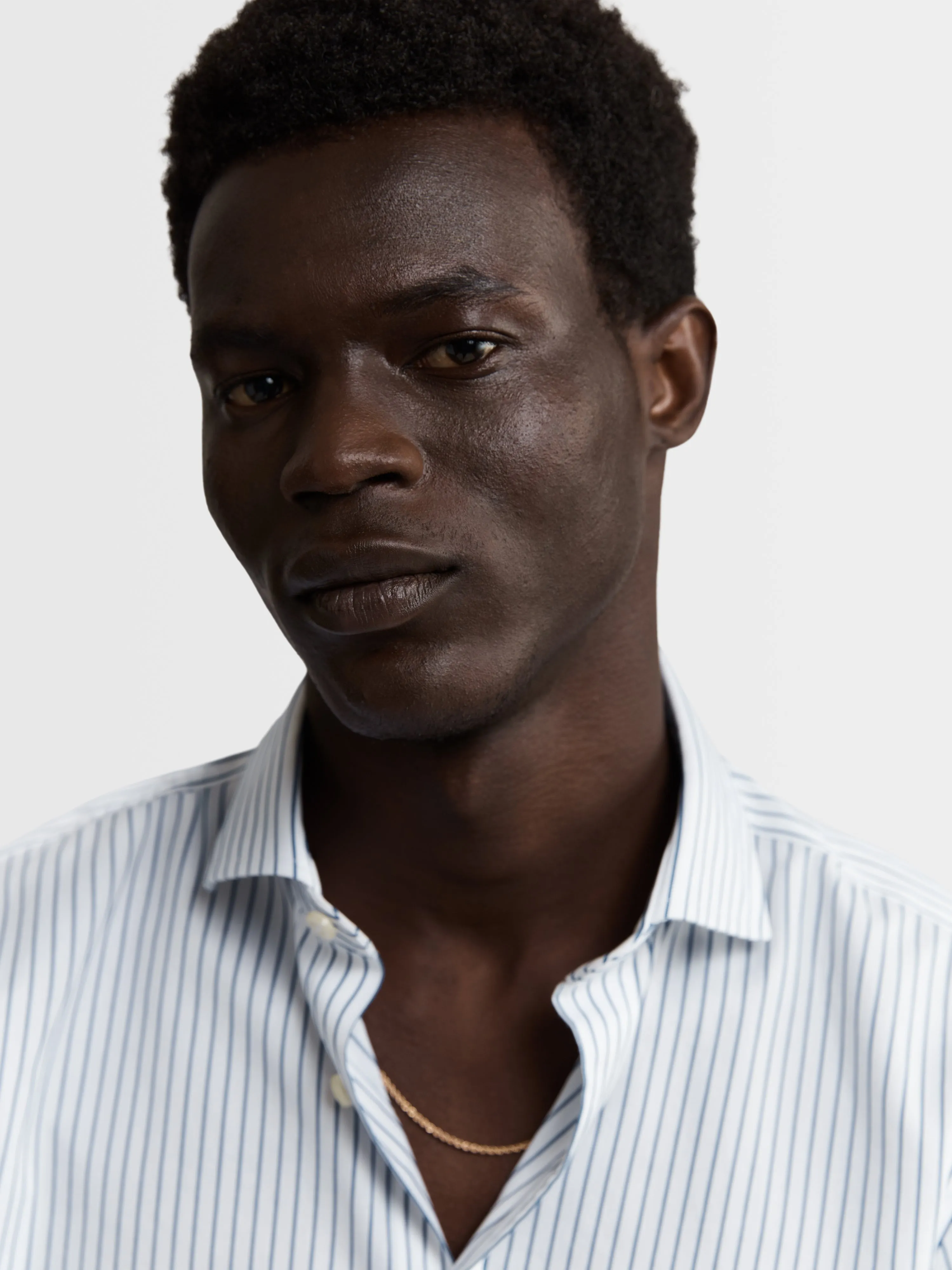 Non-Iron Navy Blue Bold Stripe Twill Slim Fit Single Cuff Semi-Cutaway Collar Shirt sold by T.M.Lewin product image thumbnail 2