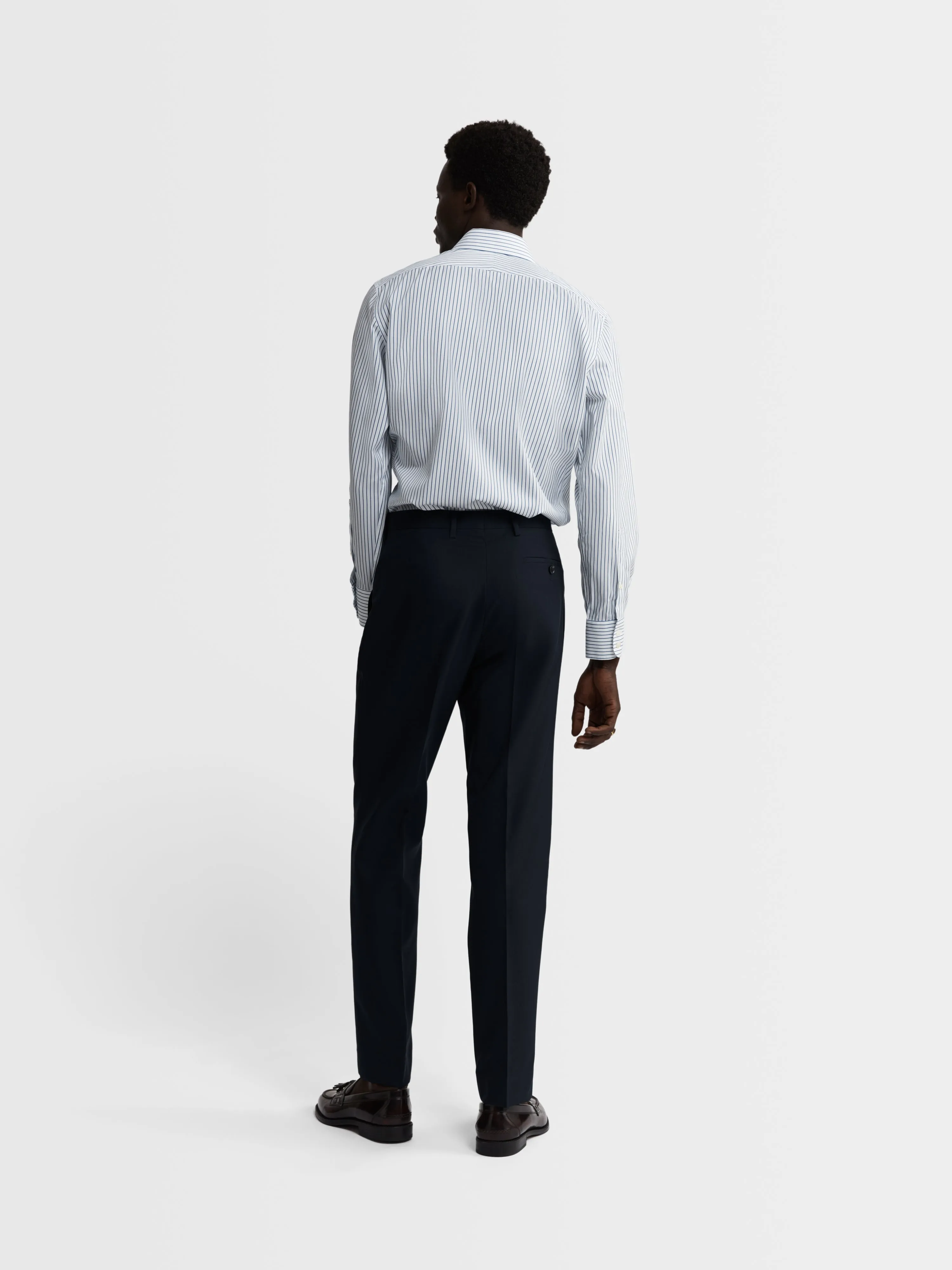 Non-Iron Navy Blue Bold Stripe Twill Slim Fit Single Cuff Semi-Cutaway Collar Shirt sold by T.M.Lewin product image thumbnail 5