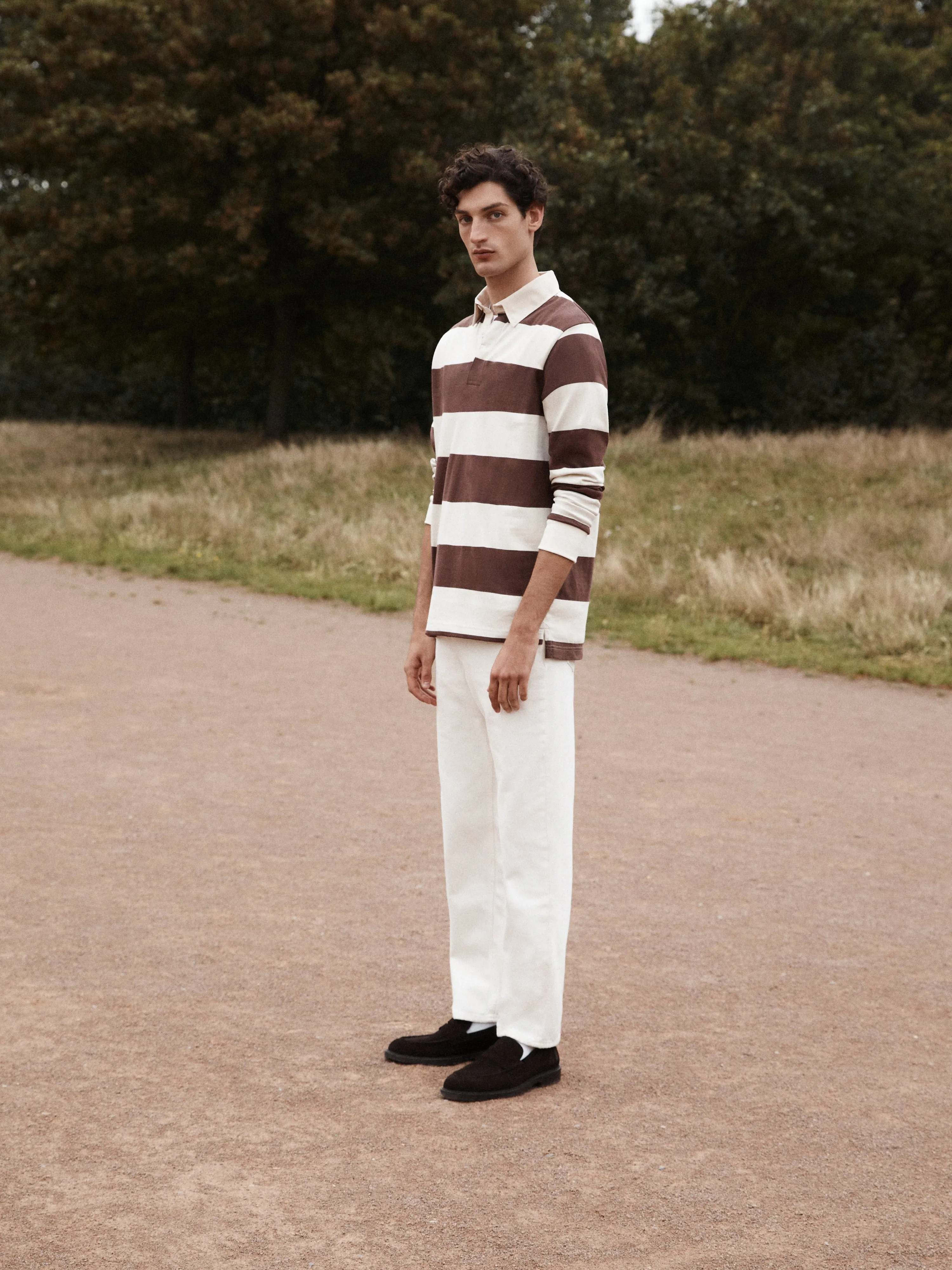 Cotton Rugby Shirt in Brown Stripe sold by T.M.Lewin product image thumbnail 4