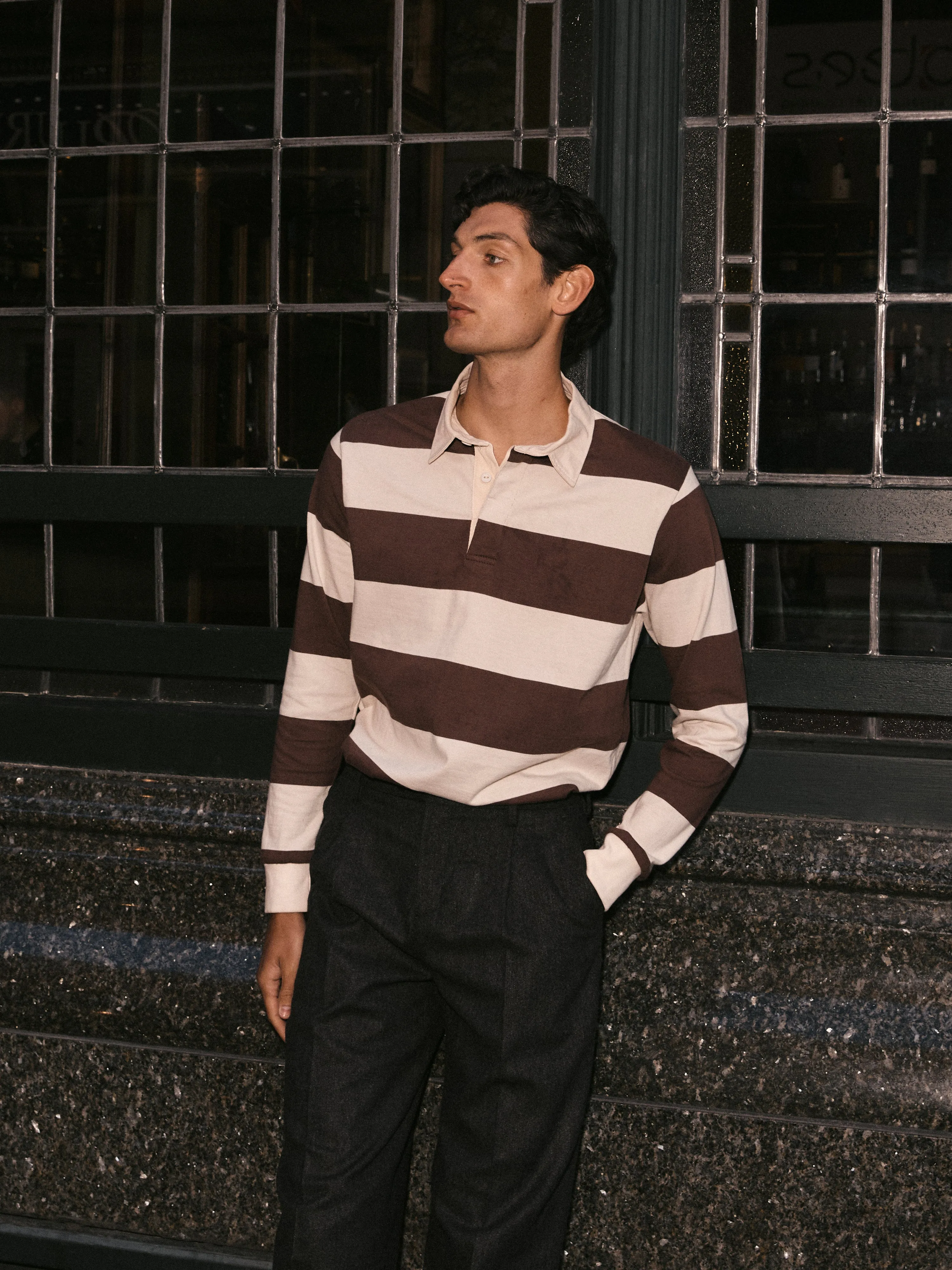 Cotton Rugby Shirt in Brown Stripe sold by T.M.Lewin product image thumbnail 3