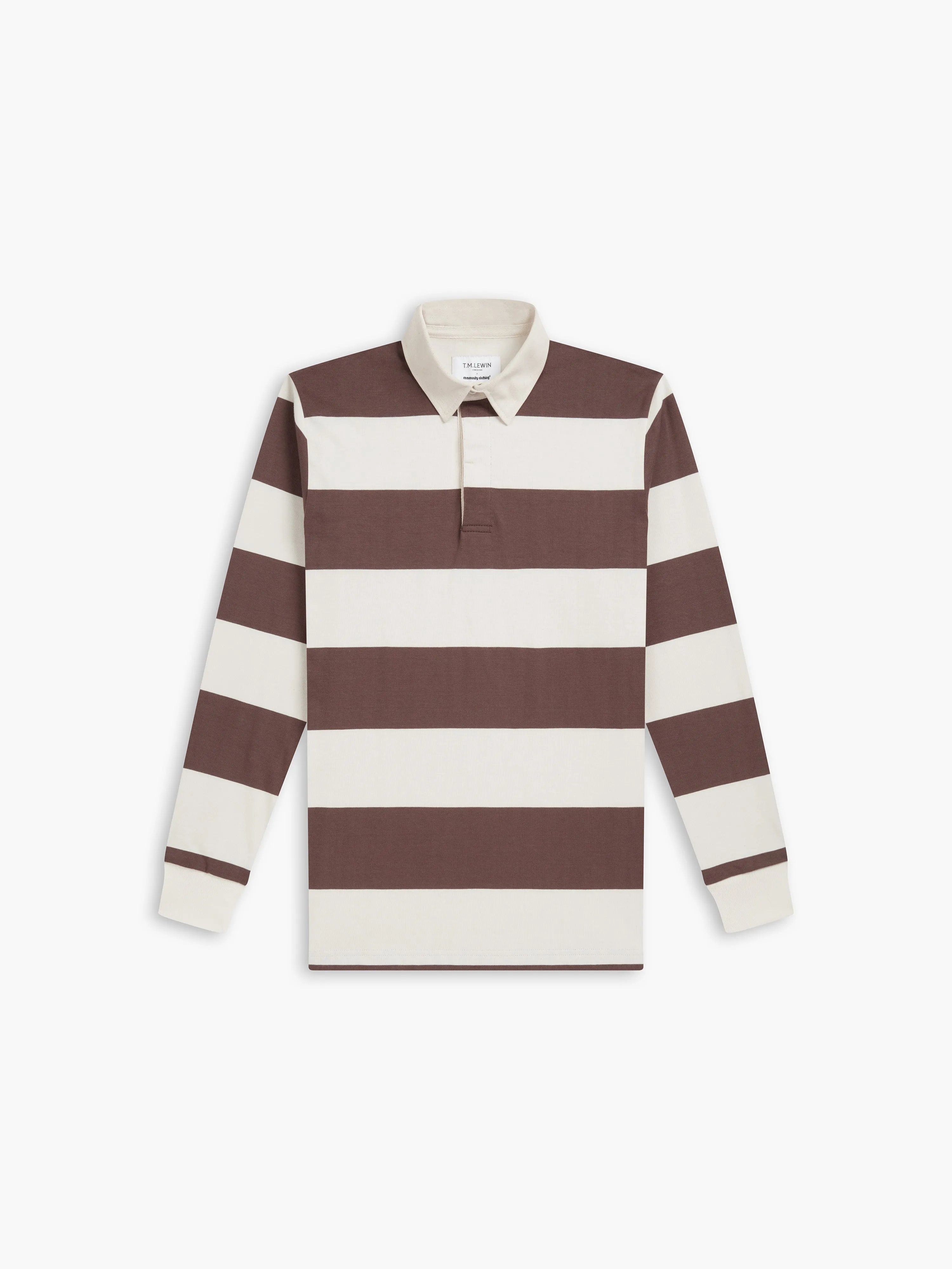 Cotton Rugby Shirt in Brown Stripe sold by T.M.Lewin product image thumbnail 5