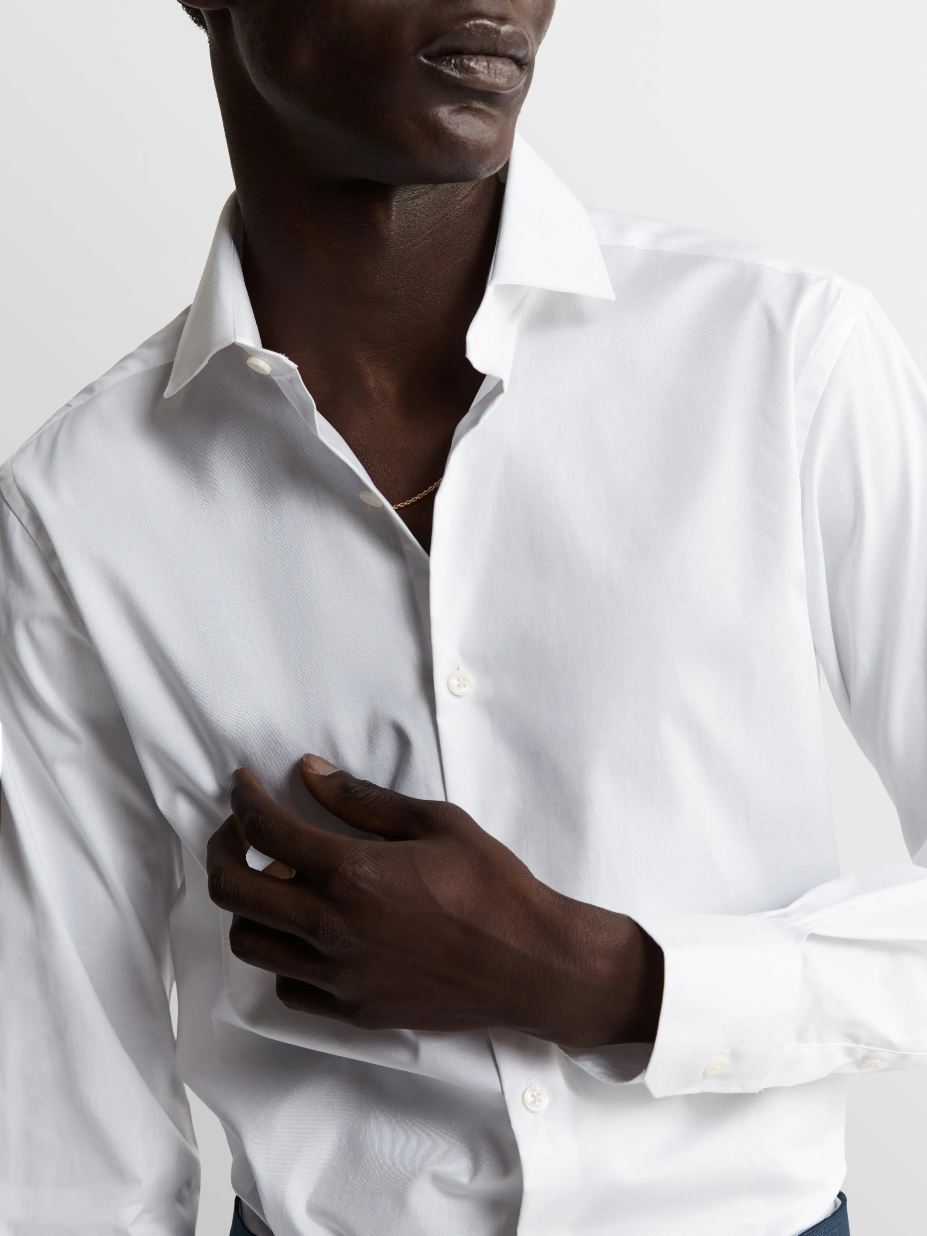 White Stretch Twill Fitted Single Cuff Classic Collar Shirt sold by T.M.Lewin