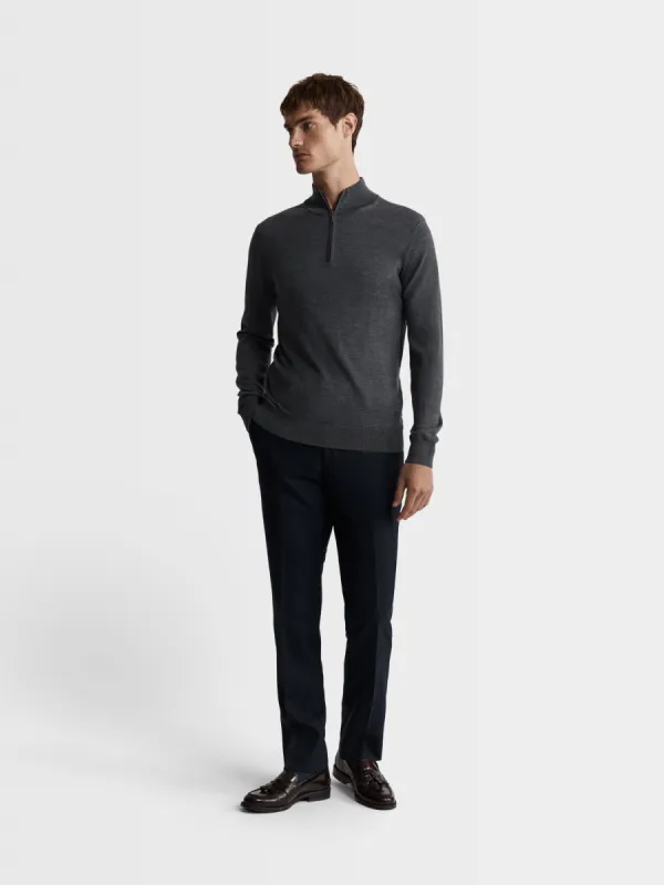 Merino Wool Quarter-Zip Jumper - Charcoal sold by T.M.Lewin