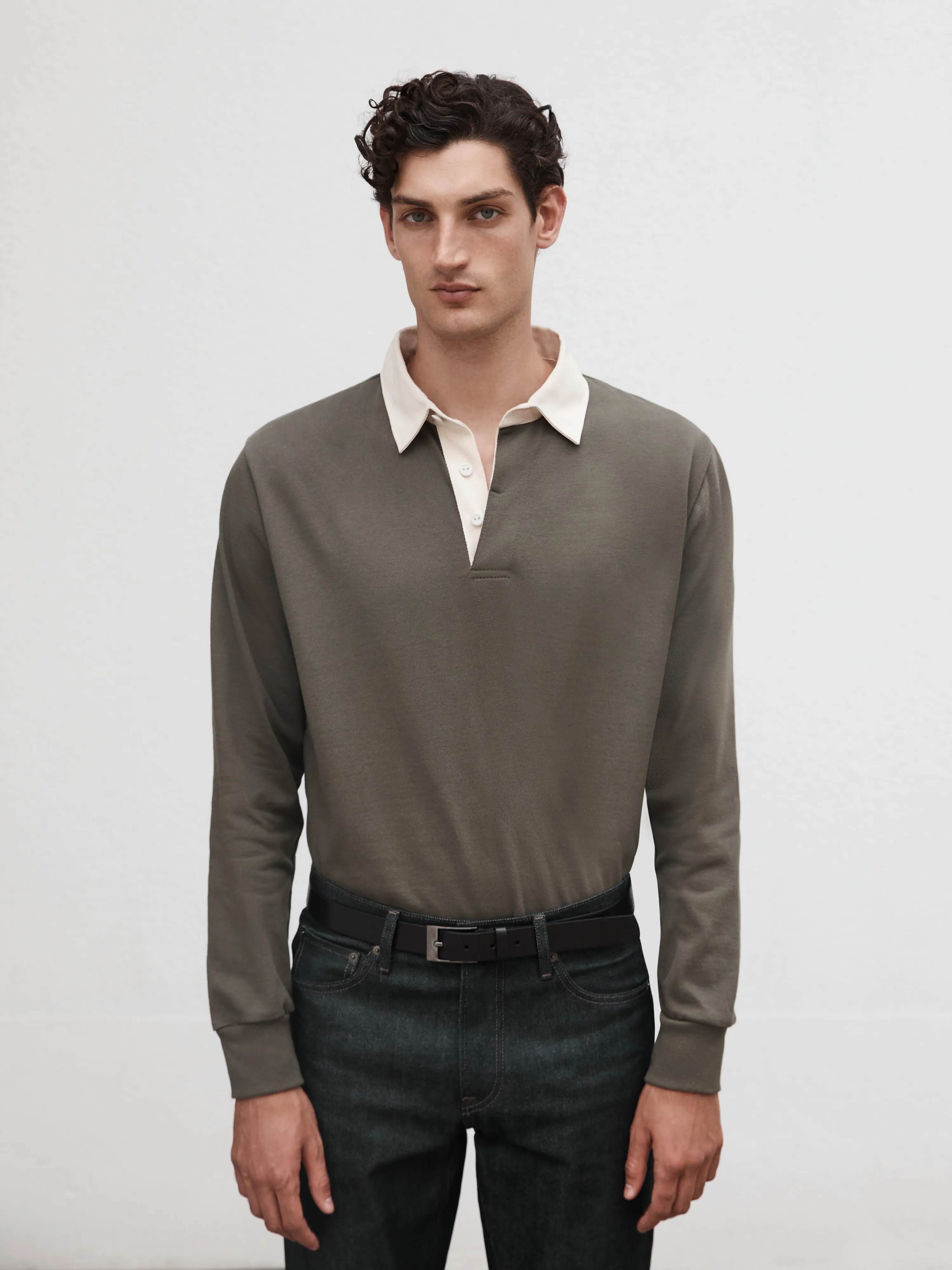 Cotton Rugby Shirt in Khaki sold by T.M.Lewin