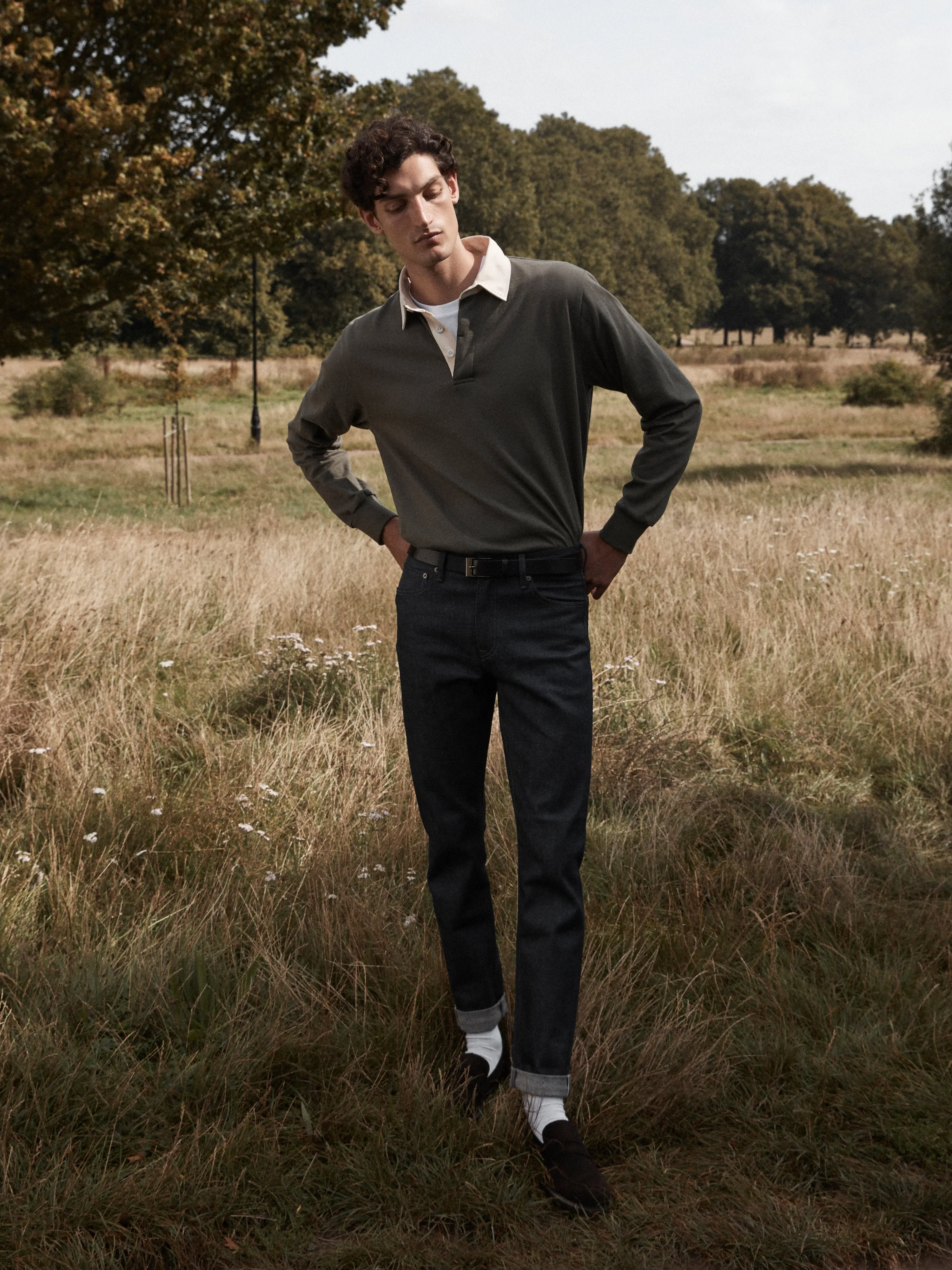 Cotton Rugby Shirt in Khaki sold by T.M.Lewin product image thumbnail 3