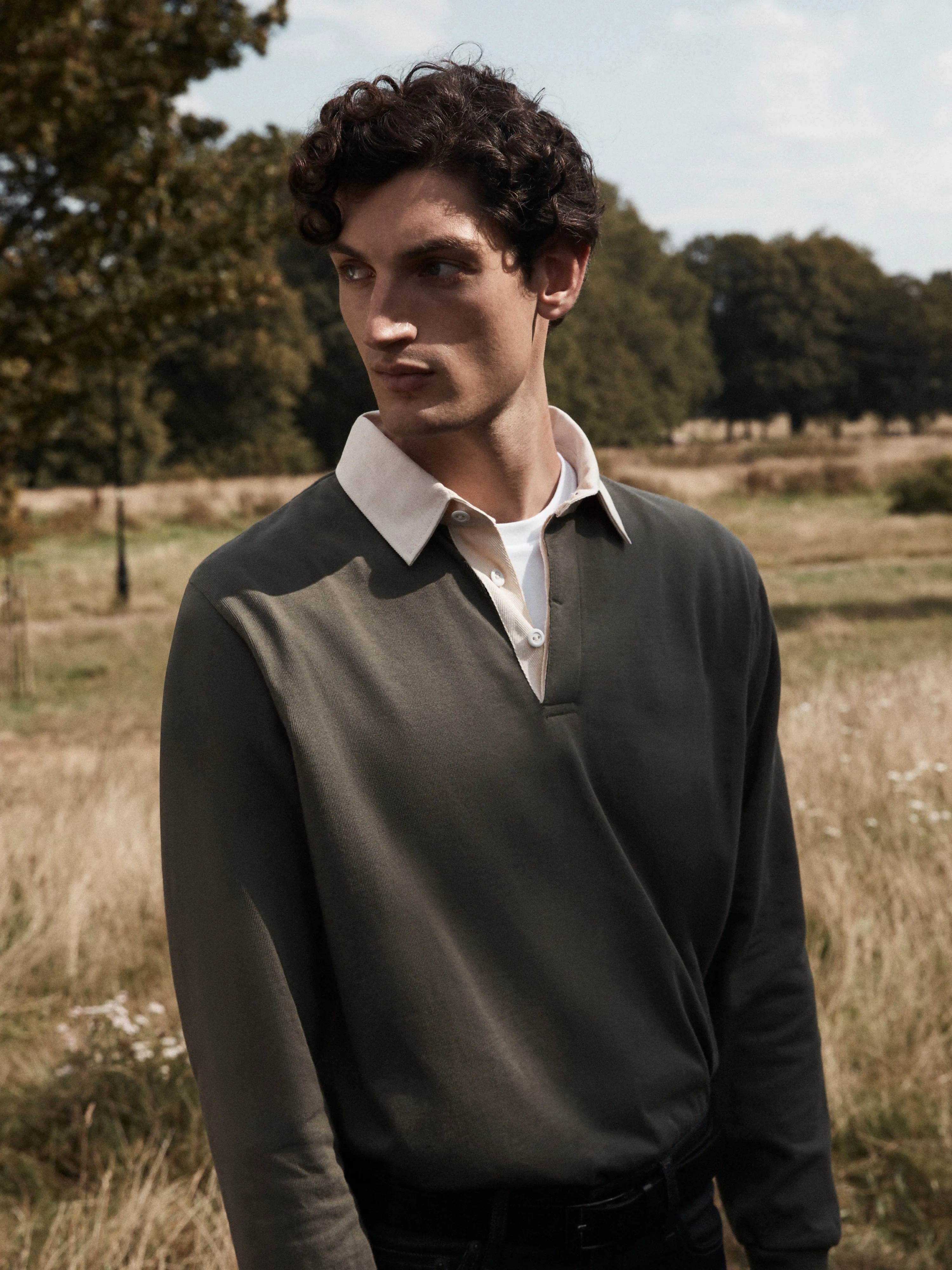 Cotton Rugby Shirt in Khaki sold by T.M.Lewin product image thumbnail 5