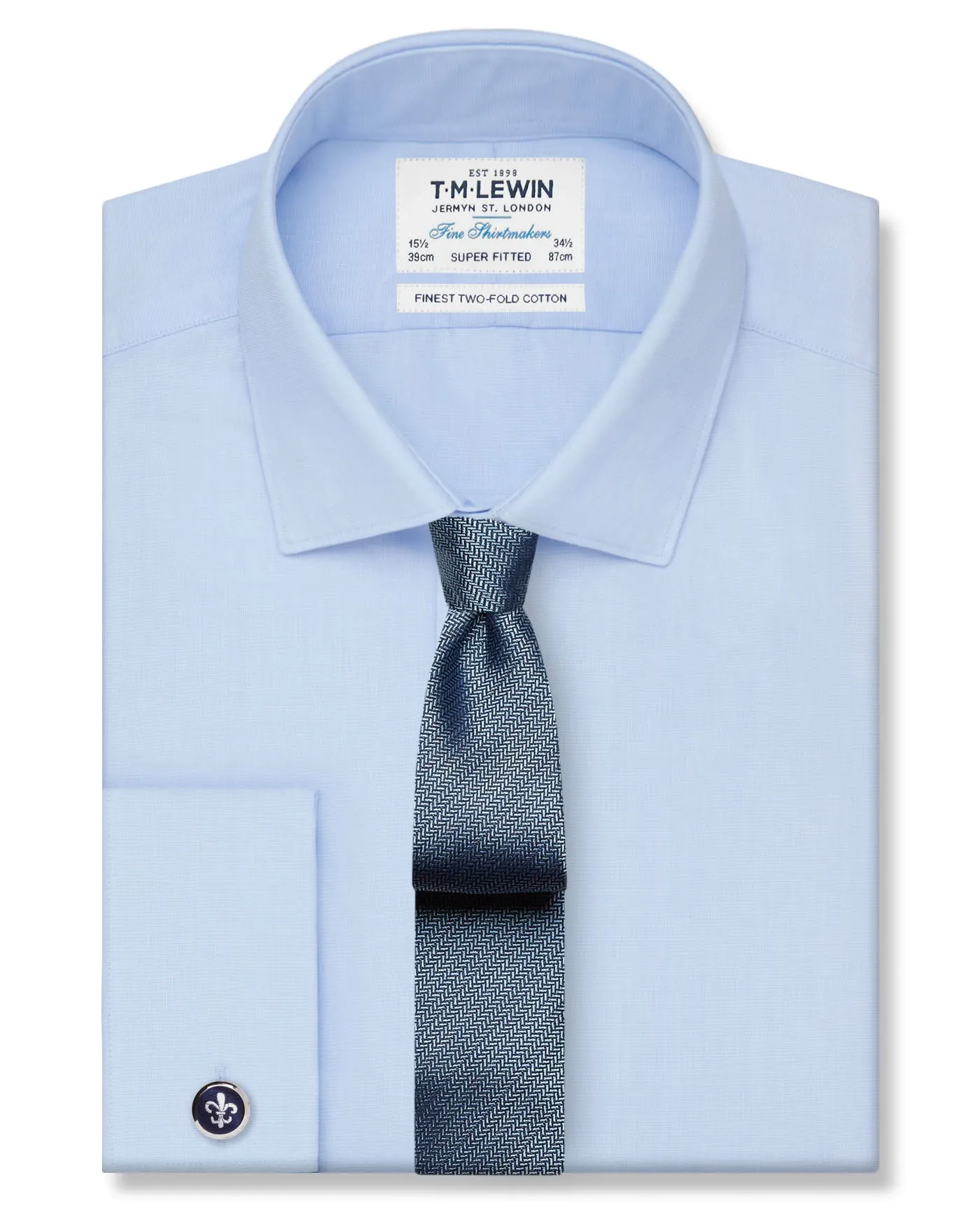 Super Fitted Double Cuff Plain Light Blue Shirt sold by T.M.Lewin