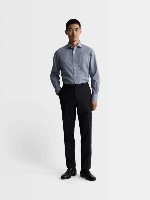 Non-Iron Navy Blue Mini Gingham Poplin Fitted Single Cuff Classic Collar Shirt sold by T.M.Lewin