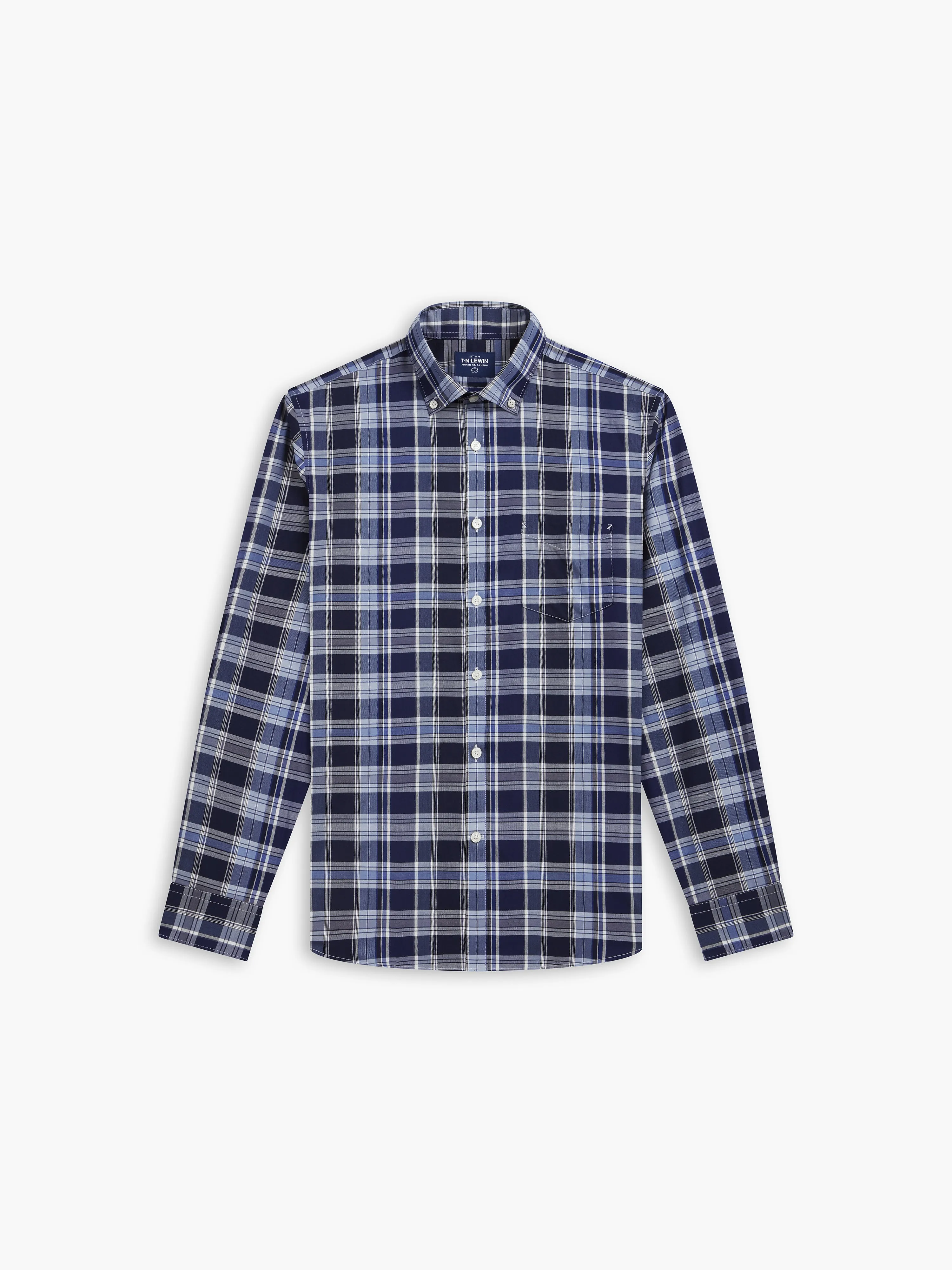 Large Check Slim Fit Blue Navy White Shirt sold by T.M.Lewin