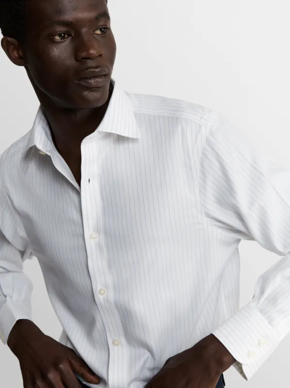 Non-Iron Navy & Red Fine Stripe Herringbone Fitted Single Cuff Classic Collar Shirt sold by T.M.Lewin