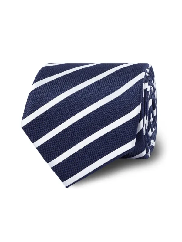 Navy White Stripe Textured Satin Silk Tie sold by T.M.Lewin