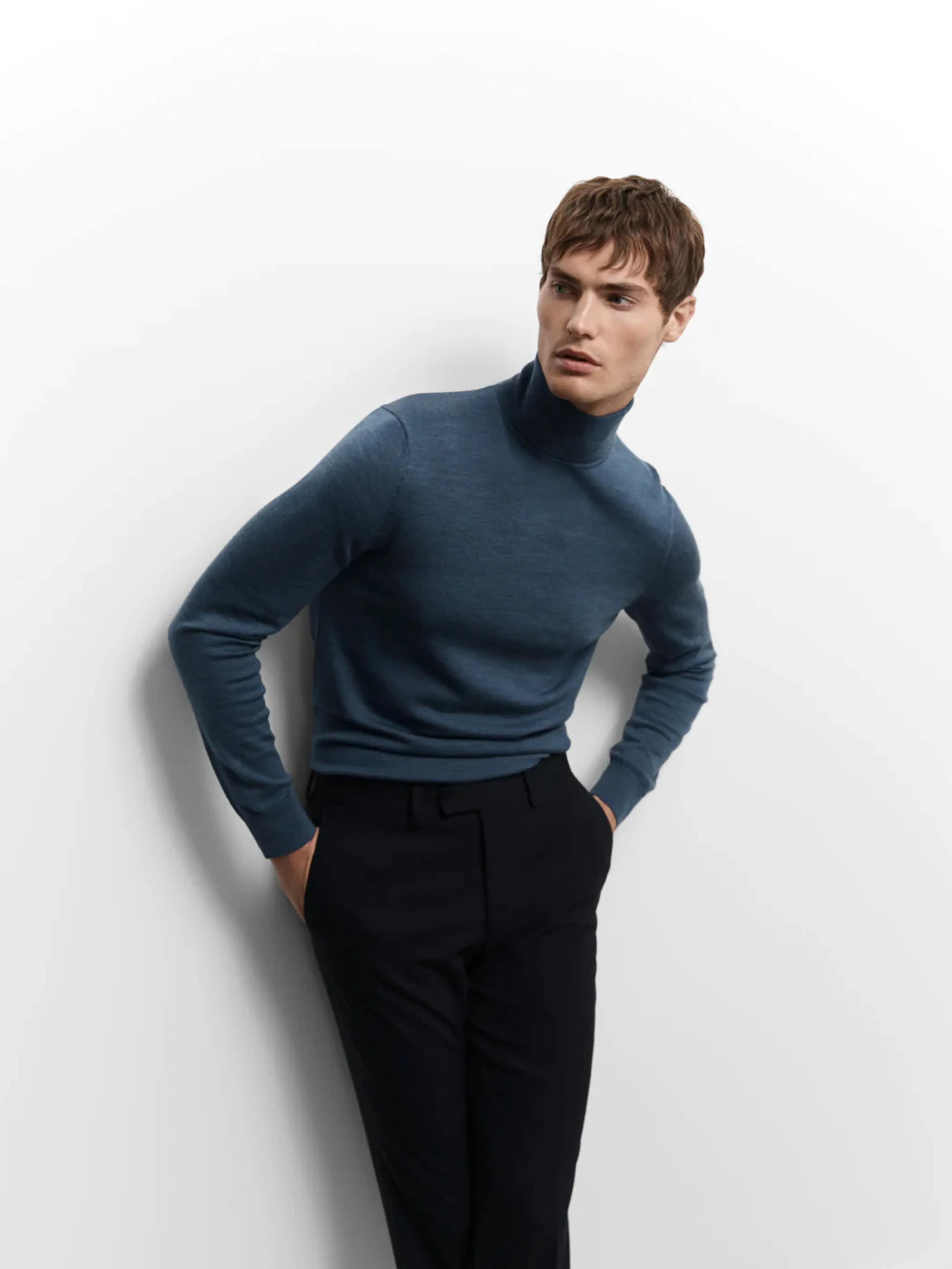 Merino Wool Roll Neck Jumper - Denim sold by T.M.Lewin
