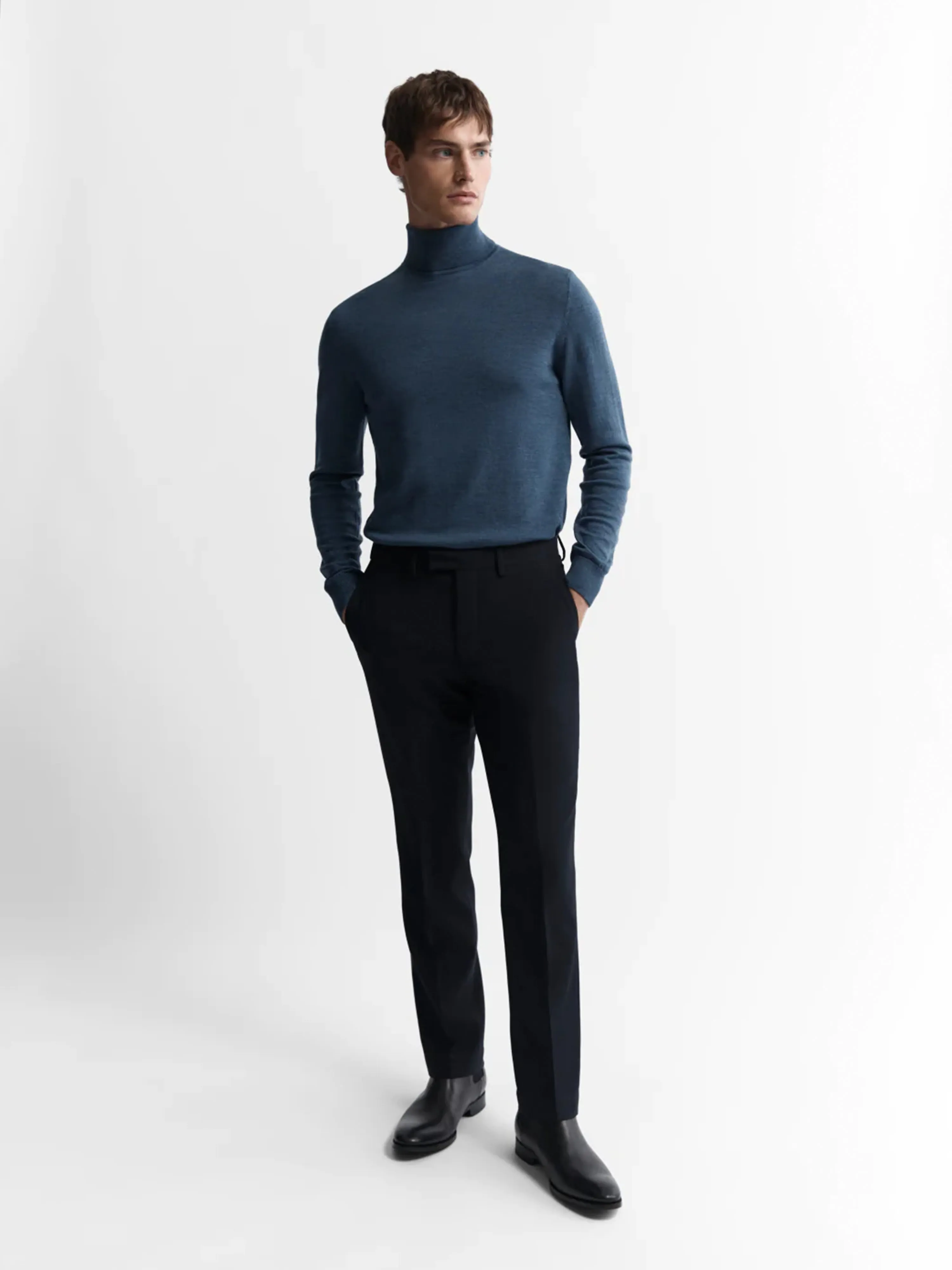 Merino Wool Roll Neck Jumper - Denim sold by T.M.Lewin product image thumbnail 3