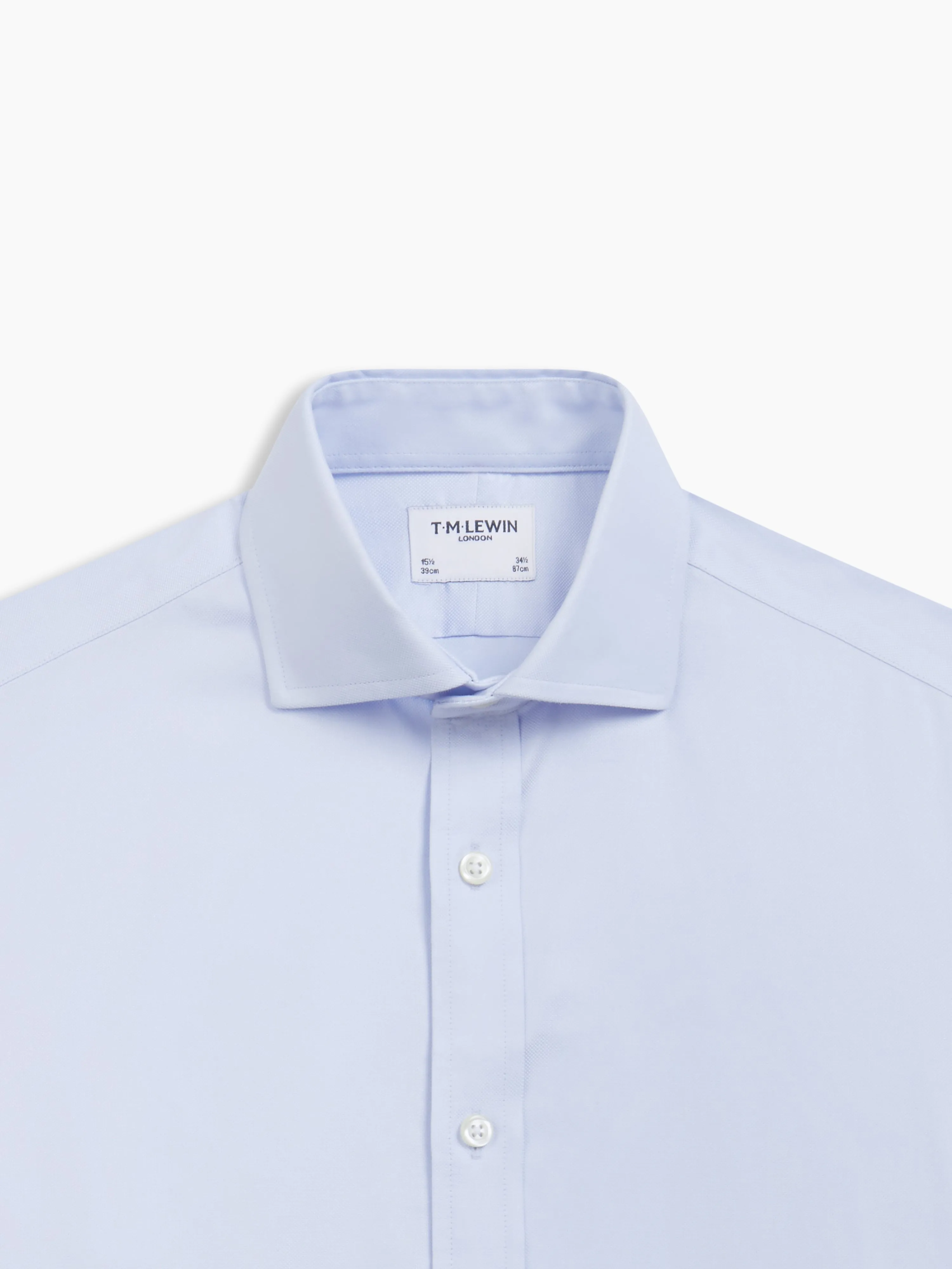 Non-Iron Sky Blue Plain Oxford Fitted Single Cuff Semi-Cutaway Collar Shirt sold by T.M.Lewin