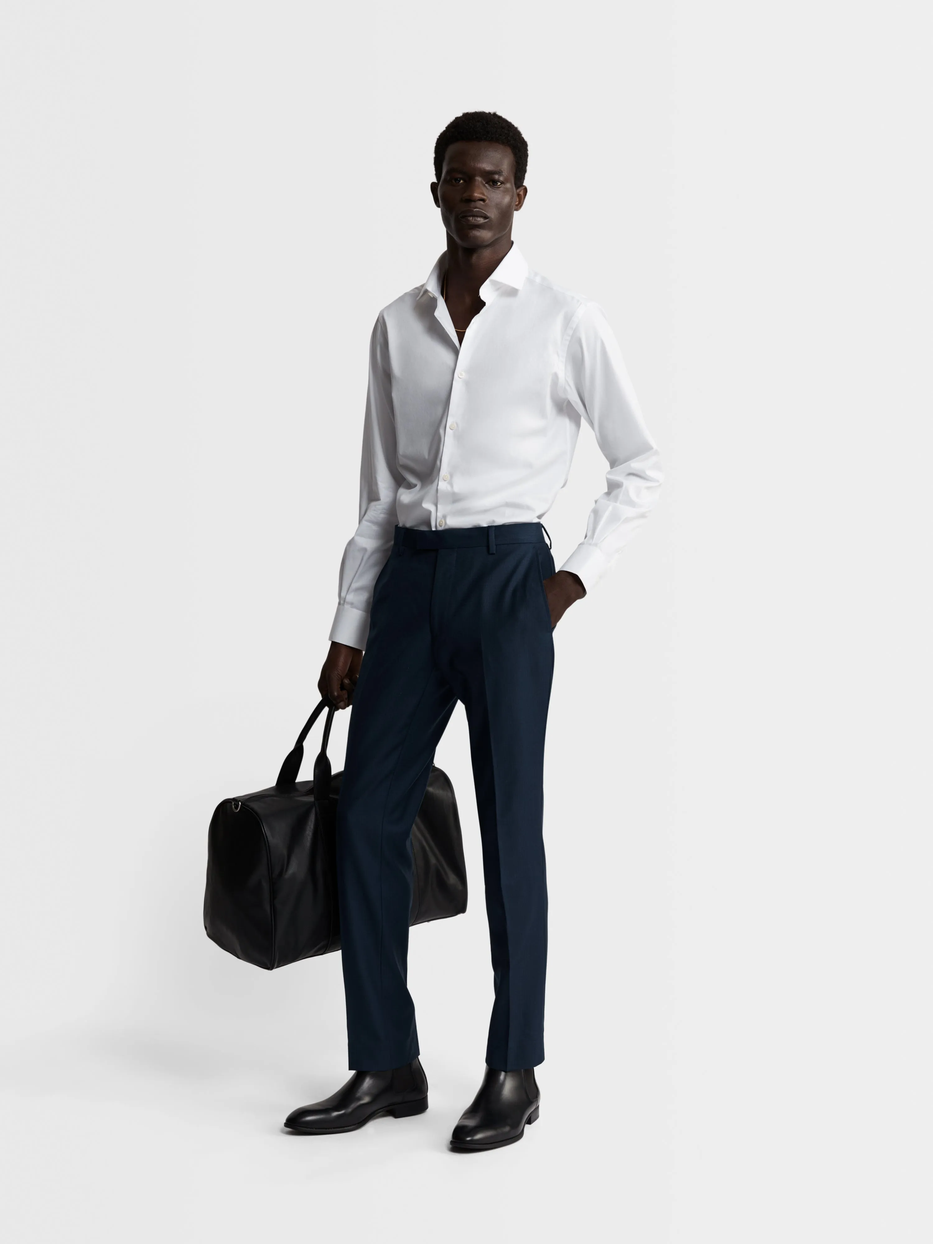 White Stretch Twill Super Fitted Single Cuff Classic Collar Shirt sold by T.M.Lewin product image thumbnail 2