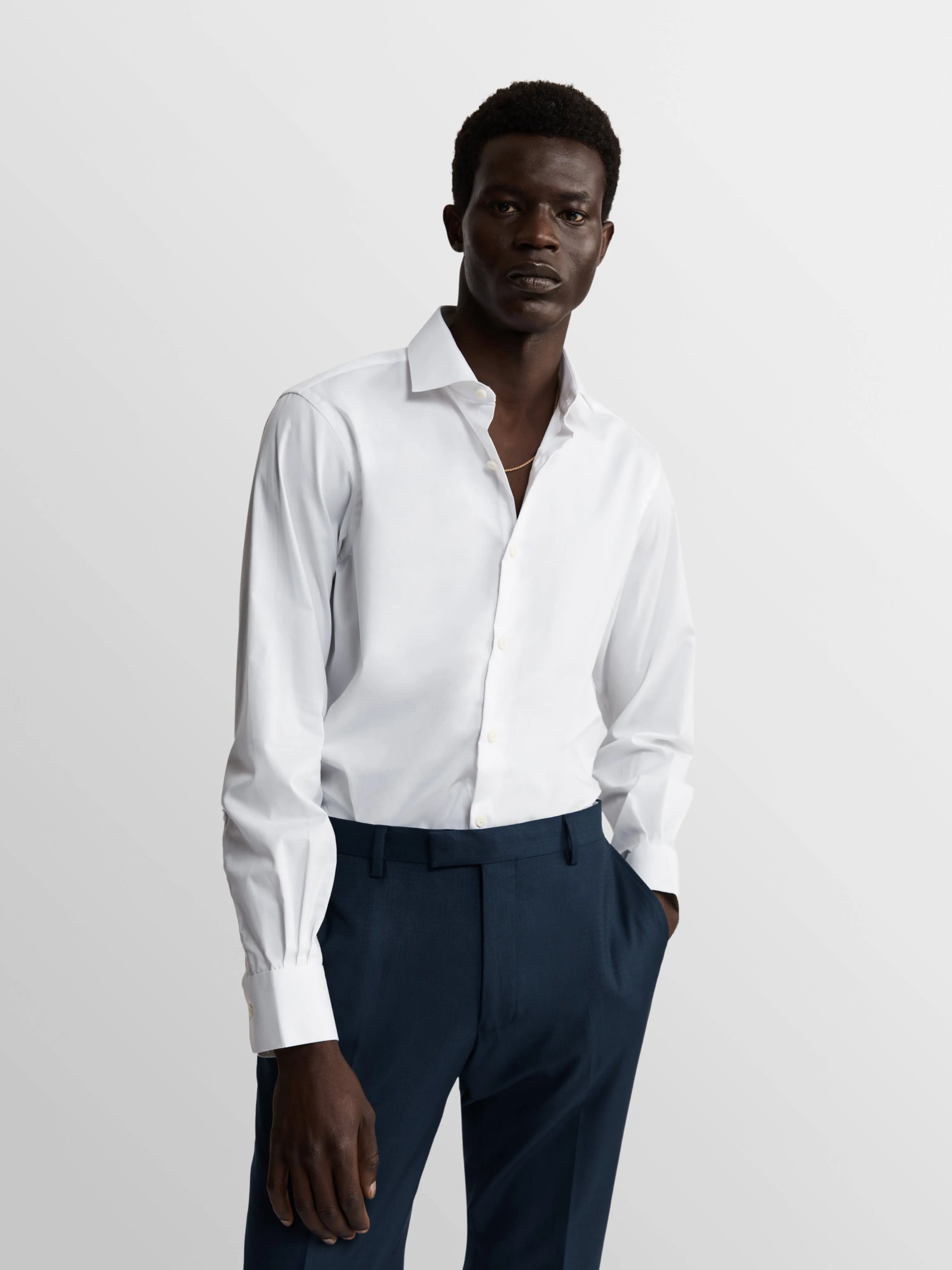 White Stretch Twill Super Fitted Single Cuff Classic Collar Shirt sold by T.M.Lewin