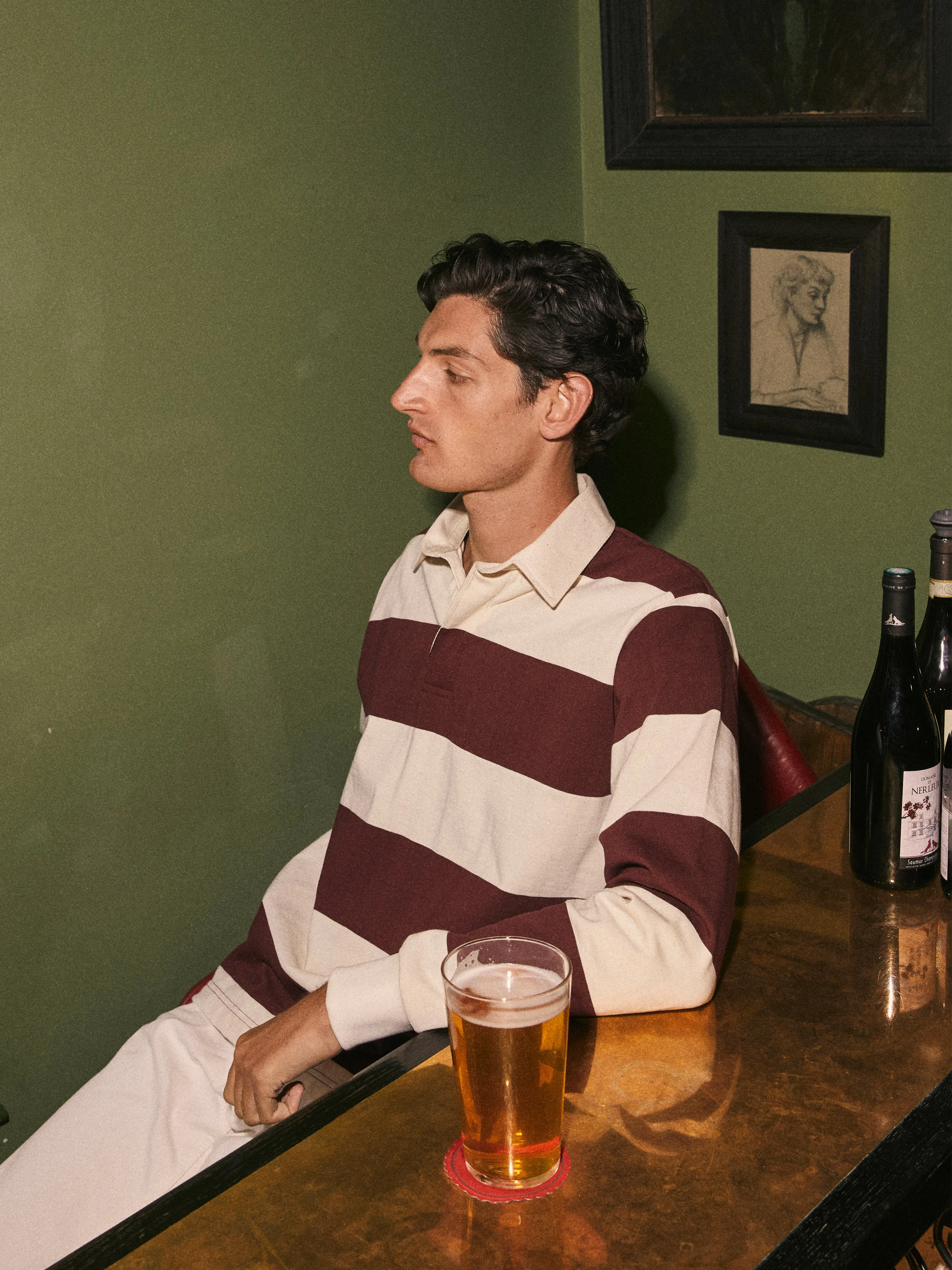 Cotton Rugby Shirt in Burgundy Stripe sold by T.M.Lewin