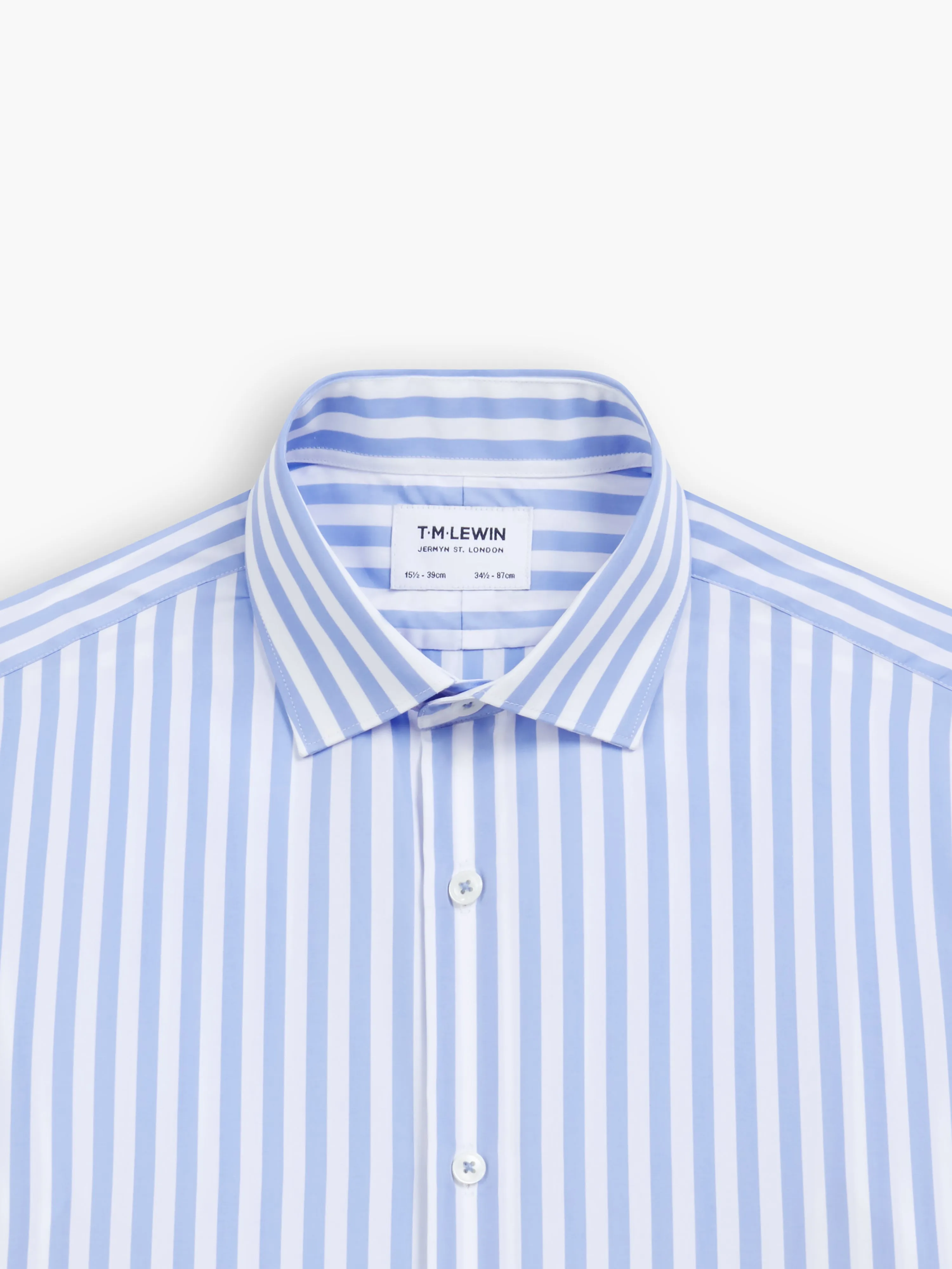 Max Cool Blue Awning Stripe Poplin Slim Fit Single Cuff Classic Collar Shirt sold by T.M.Lewin