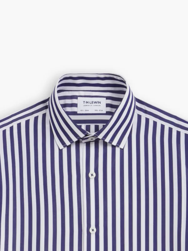 Max Cool Navy Blue Awning Stripe Poplin Slim Fit Single Cuff Classic Collar Shirt sold by T.M.Lewin
