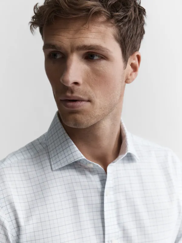 Non-Iron Navy & Blue Double Check Oxford Slim Fit Single Cuff Classic Collar Shirt sold by T.M.Lewin