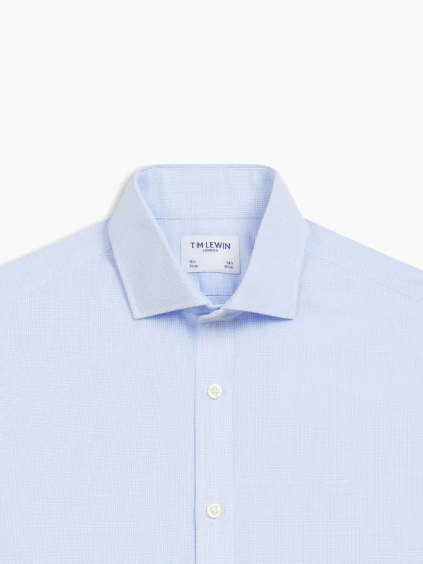 Non-Iron Blue Mini Rectangle Plain Weave Fitted Single Cuff Semi-Cutaway Collar Shirt sold by T.M.Lewin