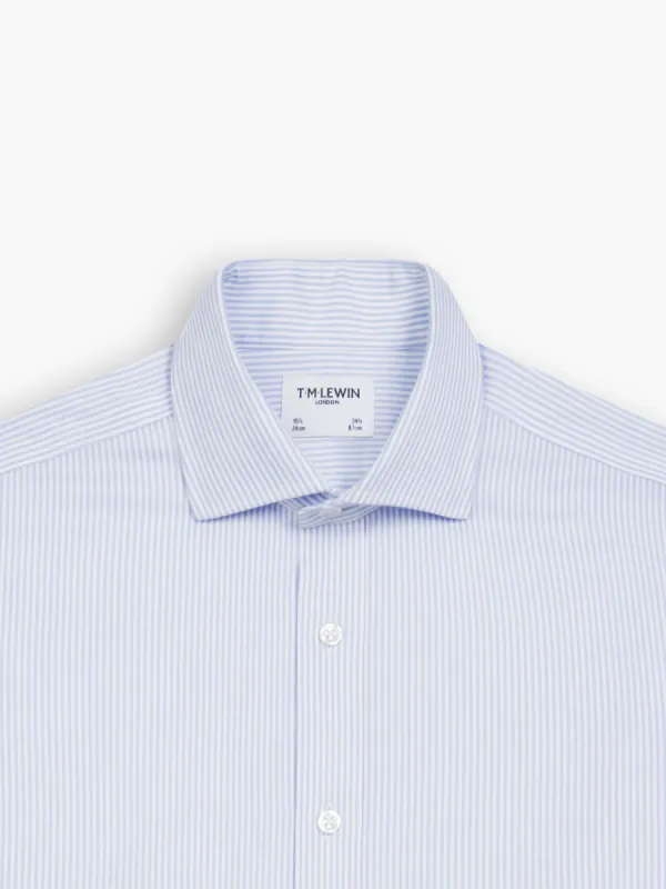 Non-Iron Light Blue Bengal Stripe Twill Slim Fit Double Cuff Cutaway Collar Shirt sold by T.M.Lewin
