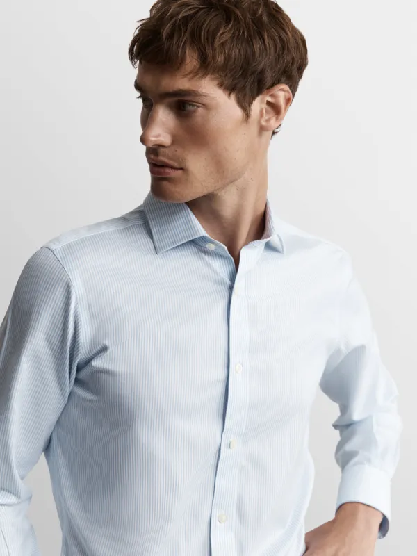 Non-Iron Light Blue Bengal Stripe Twill Fitted Single Cuff Classic Collar Shirt sold by T.M.Lewin