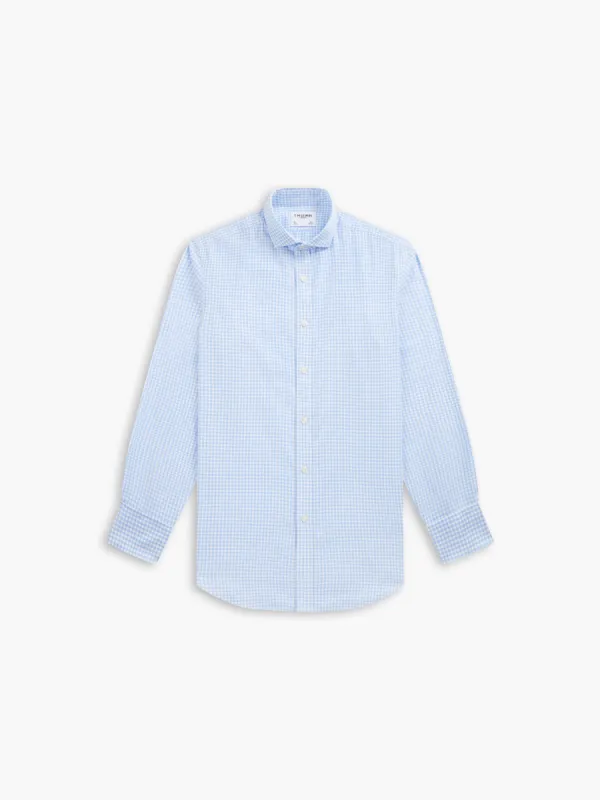 Non-Iron Light Blue Small Gingham Twill Fitted Double Cuff Classic Collar Shirt sold by T.M.Lewin