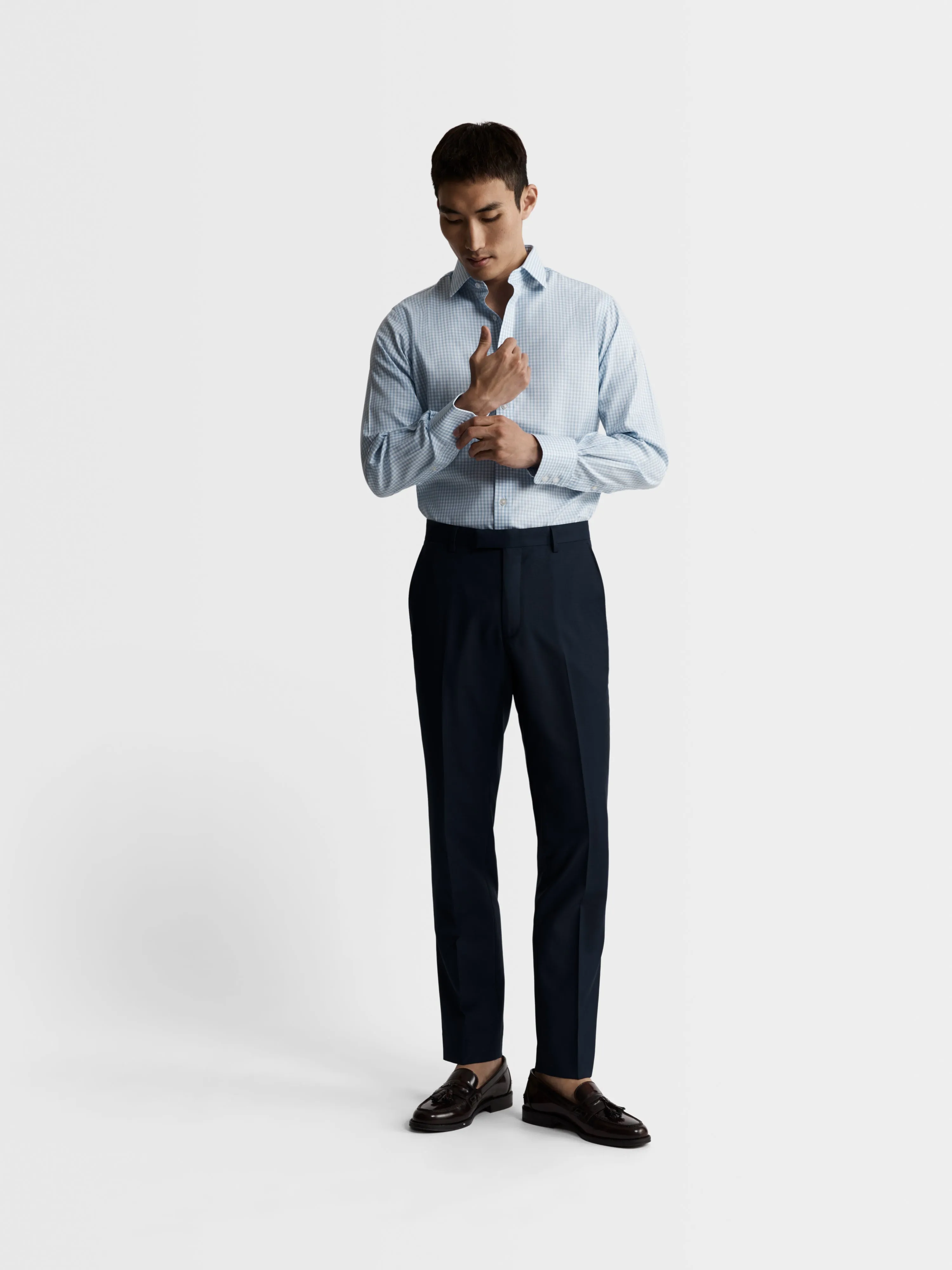 Non-Iron Light Blue Gingham Twill Slim Fit Single Cuff Classic Collar Shirt sold by T.M.Lewin product image thumbnail 4