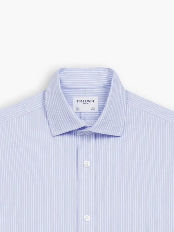 Non-Iron Blue Chalk Stripe Twill Fitted Double Cuff Classic Collar Shirt sold by T.M.Lewin