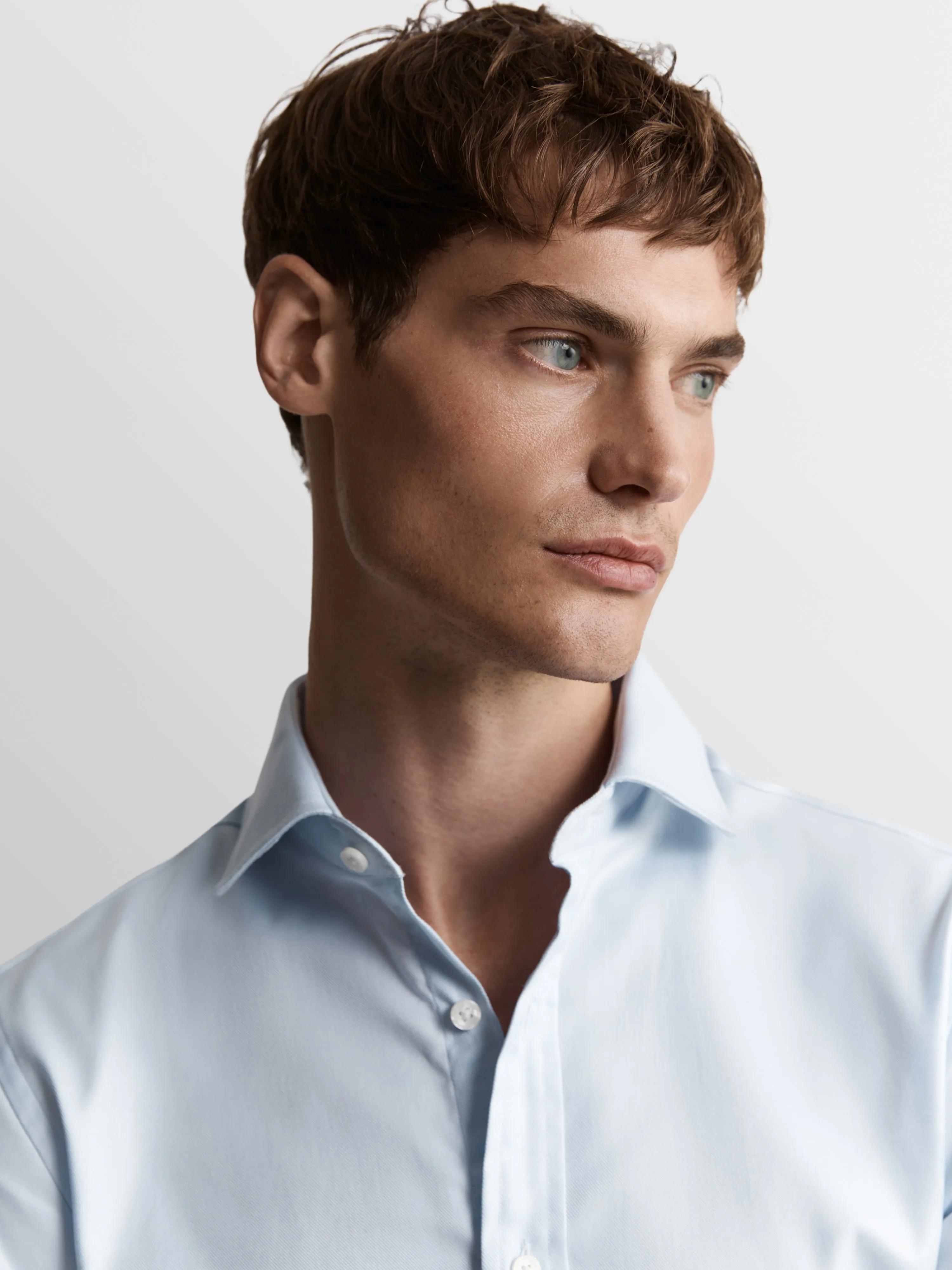 Light Blue Bold Twill Slim Fit Single Cuff Classic Collar Shirt sold by T.M.Lewin