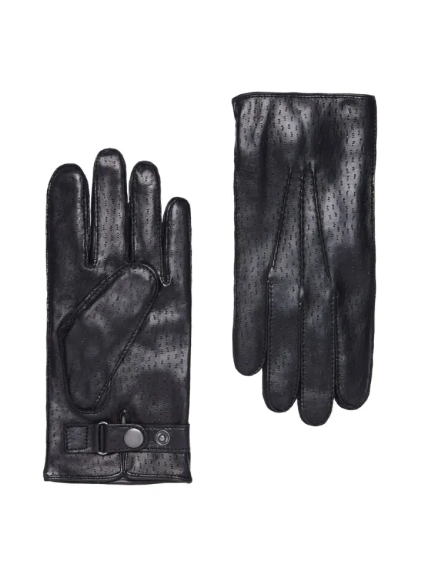 Luxury Textured Leather Black Cashmere-Lined Gloves sold by T.M.Lewin