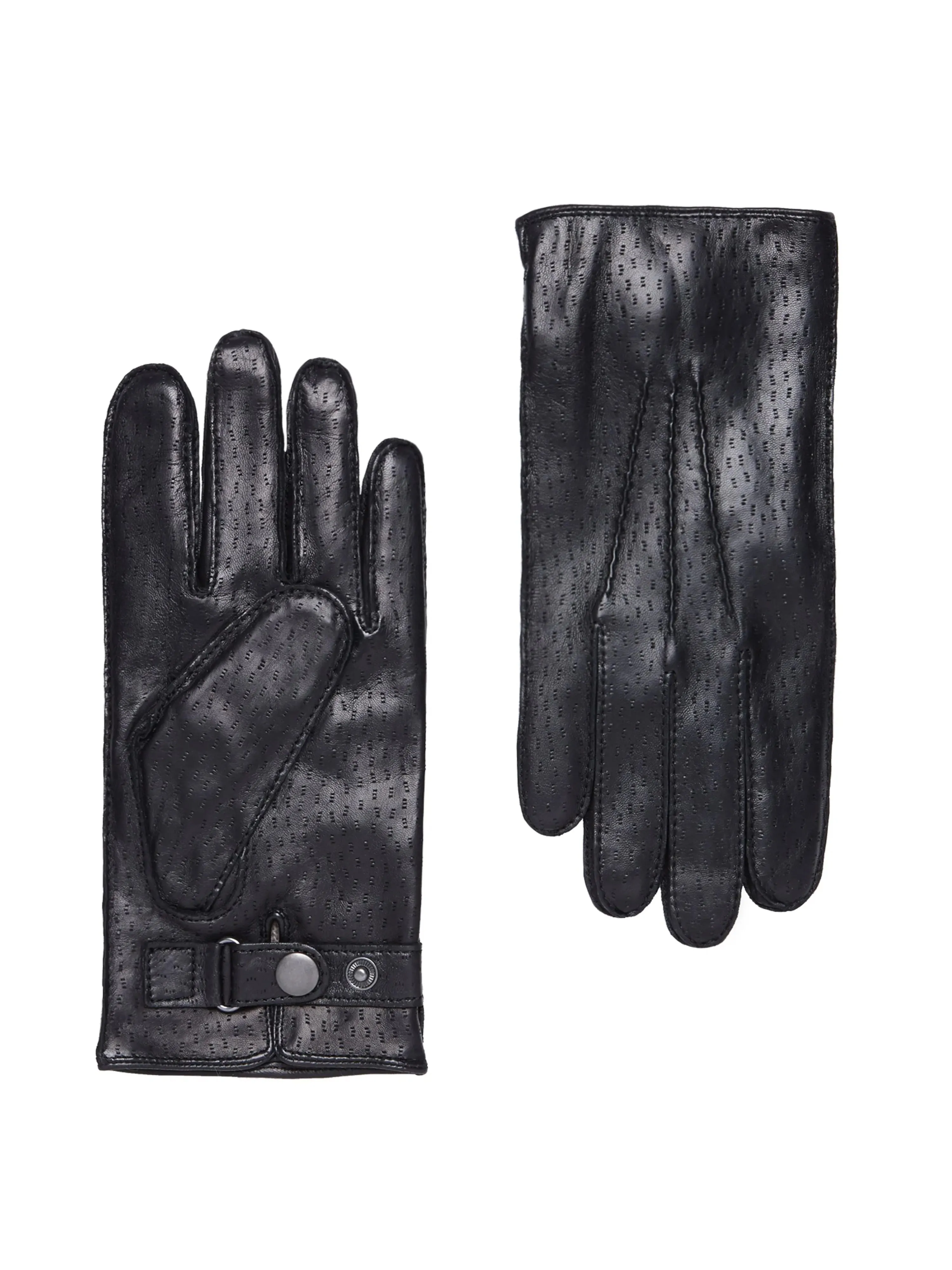 Luxury Textured Leather Black Cashmere-Lined Gloves sold by T.M.Lewin