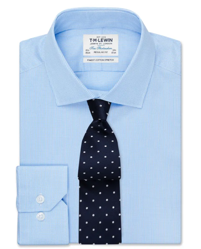 Stretch Regular Fit Blue Gingham Button Cuff Shirt sold by T.M.Lewin