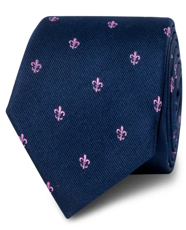 Navy & Pink Fleur de Lys Tie sold by T.M.Lewin