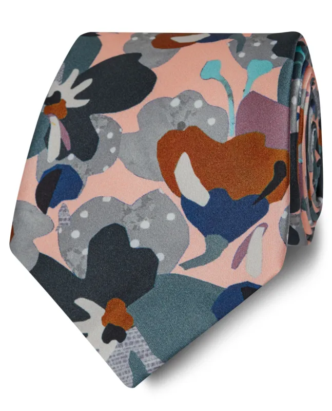 Pink Treloyhan Print Wide Silk Tie sold by T.M.Lewin