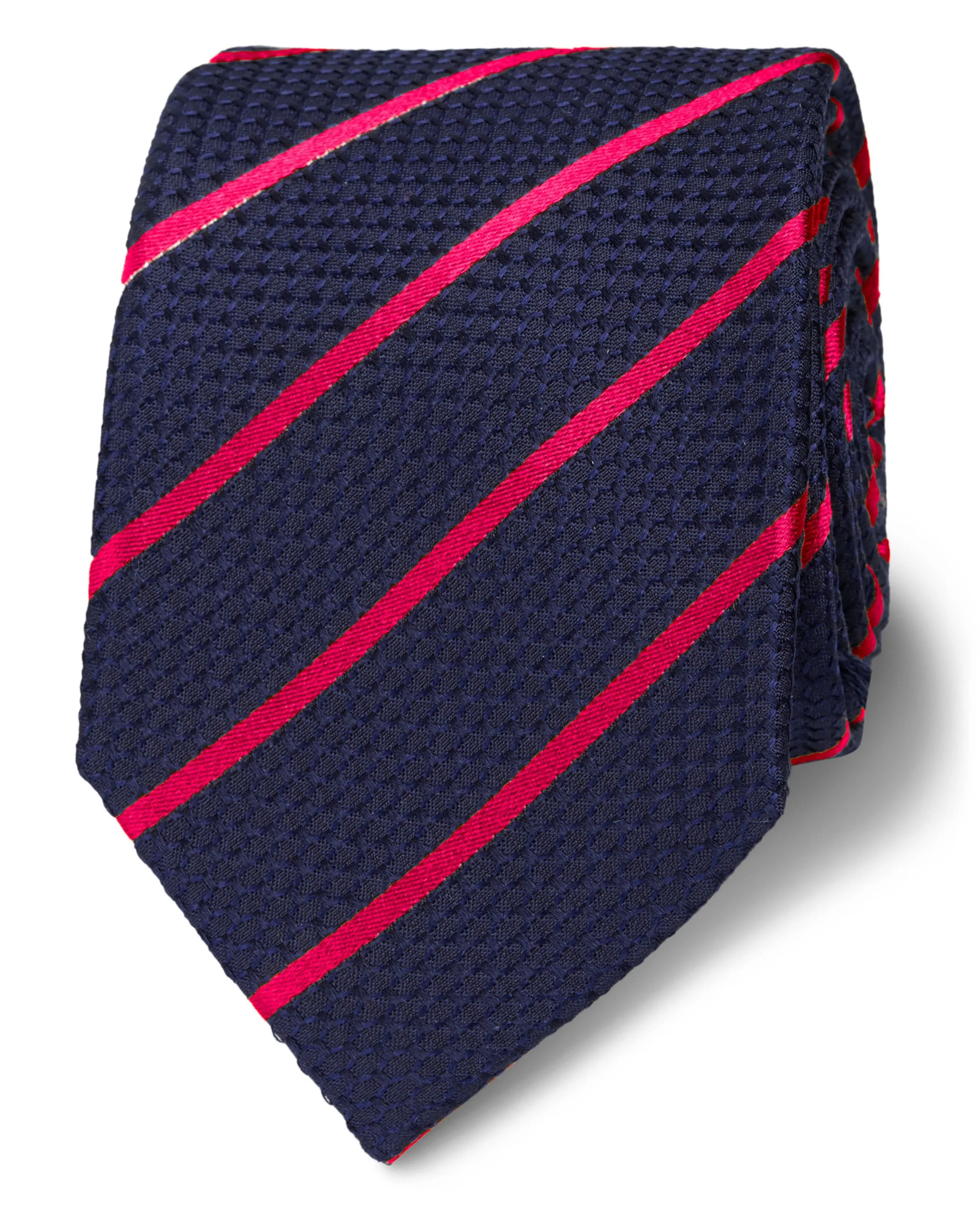 Slim Navy and Red Stripe Silk Tie sold by T.M.Lewin