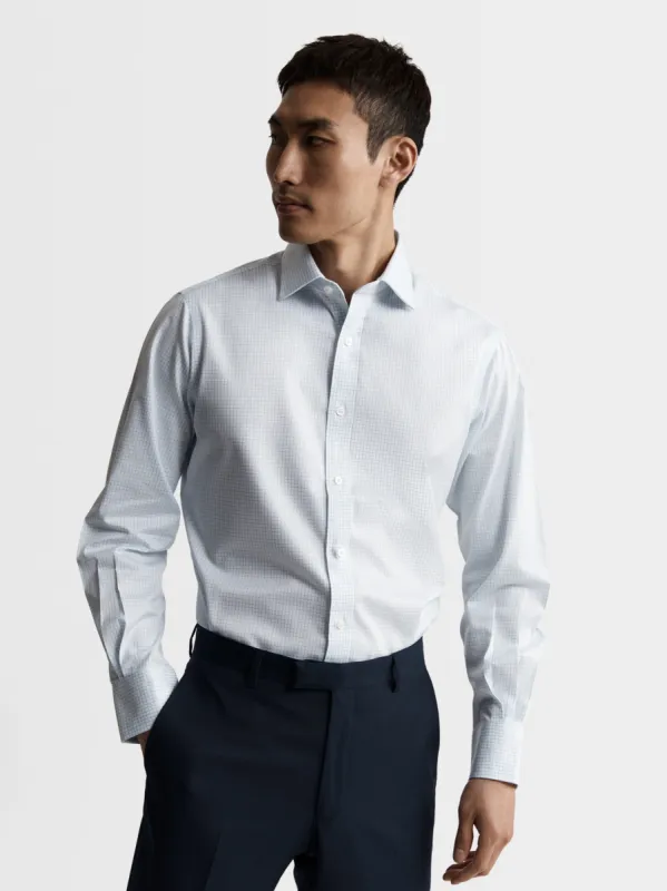 Non-Iron Blue Grid Check Twill Fitted Single Cuff Classic Collar Shirt sold by T.M.Lewin