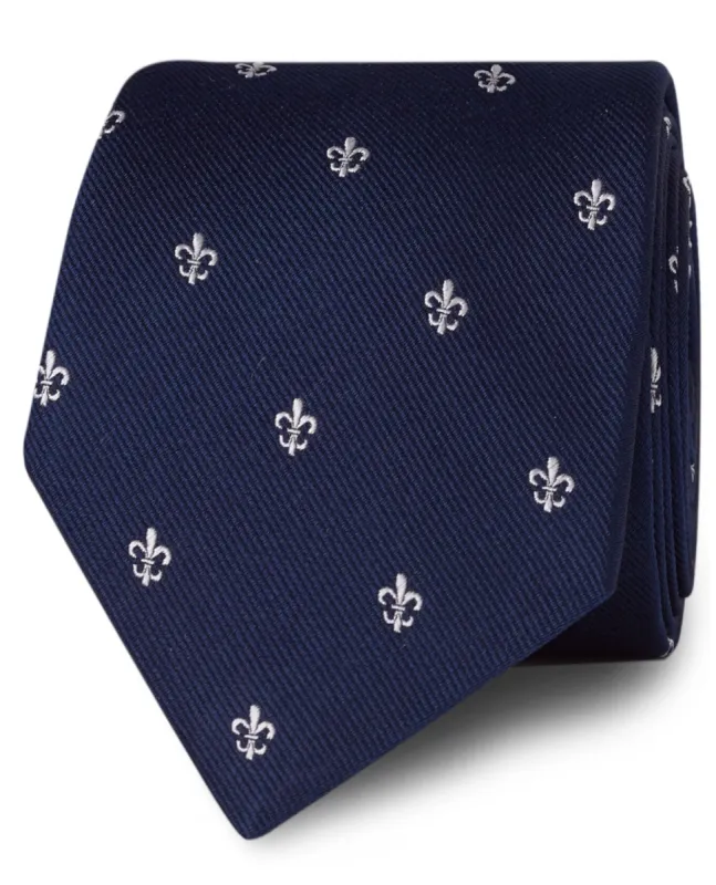 Navy White Fleur de Lys Tie sold by T.M.Lewin
