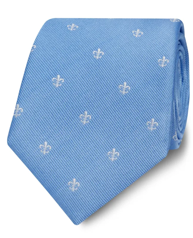 Blue and White Fleur de Lys Silk Wide Tie sold by T.M.Lewin