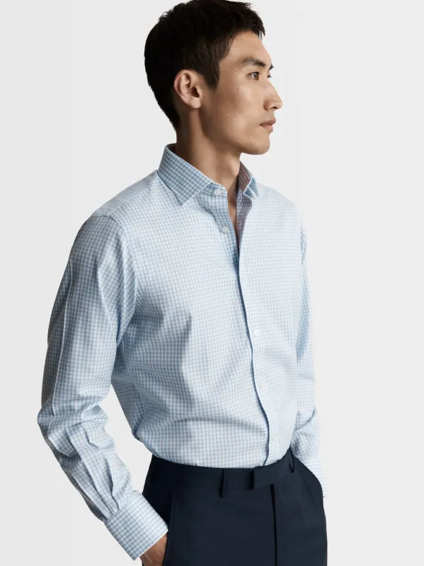 Non-Iron Light Blue Gingham Twill Slim Fit Single Cuff Classic Collar Shirt sold by T.M.Lewin