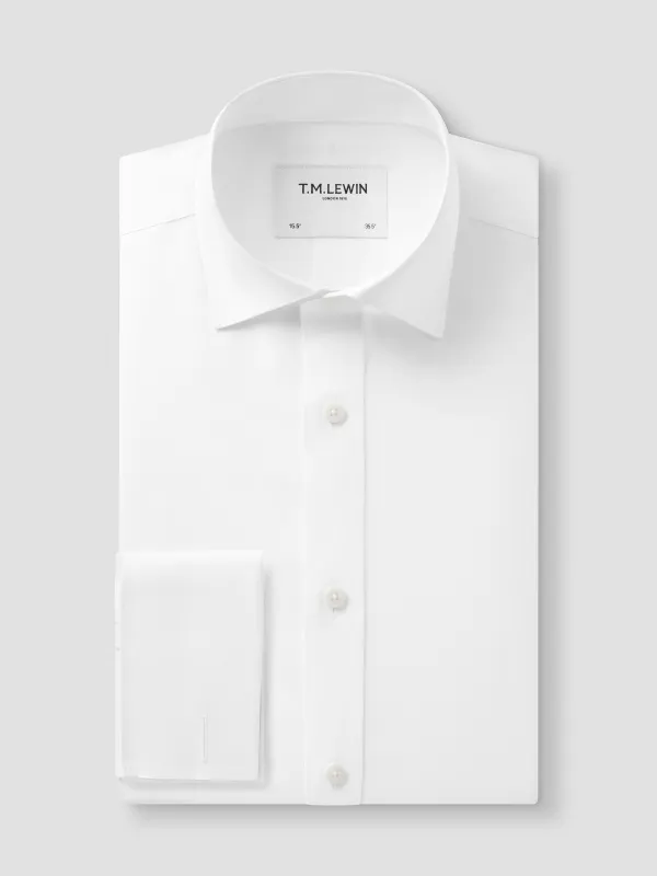 Non-Iron White Twill Fitted Double Cuff Classic Collar Shirt sold by T.M.Lewin