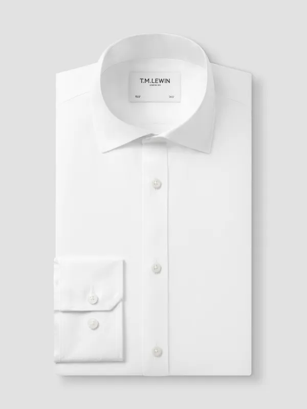 Non-Iron Plain White Oxford Fitted Single Cuff Classic Collar Shirt sold by T.M.Lewin