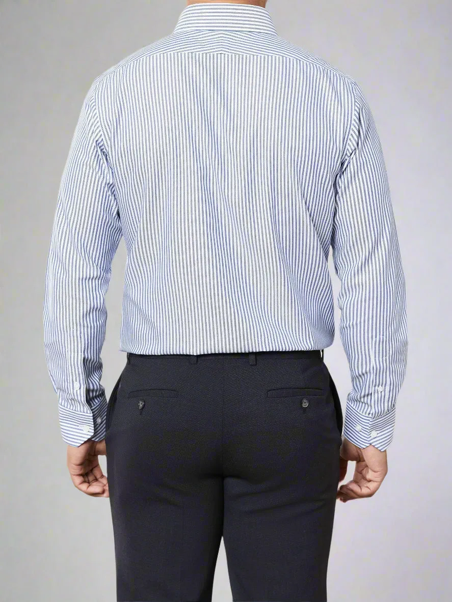 Non Iron Regular Fit Single Cuff Navy and White Bengal Stripe Shirt sold by T.M.Lewin product image thumbnail 2