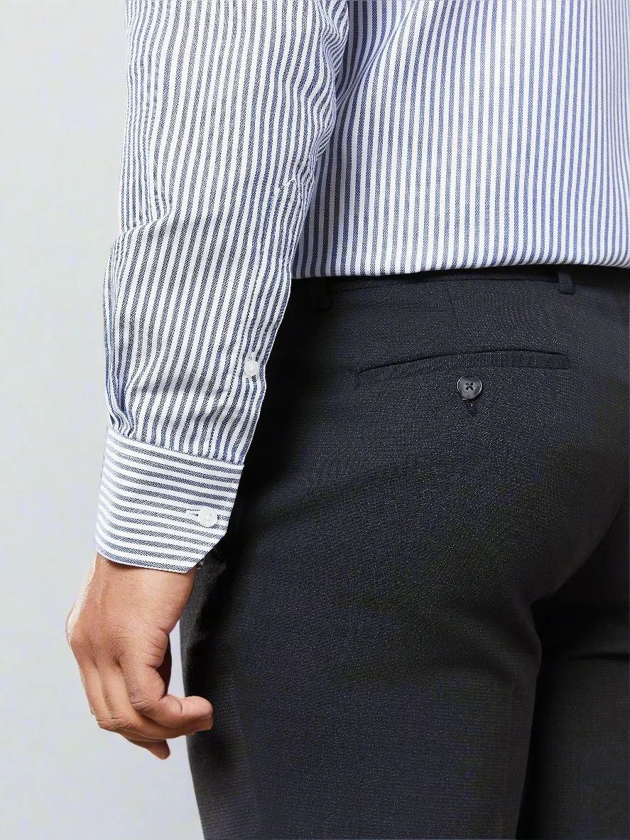 Non Iron Regular Fit Single Cuff Navy and White Bengal Stripe Shirt sold by T.M.Lewin product image thumbnail 3