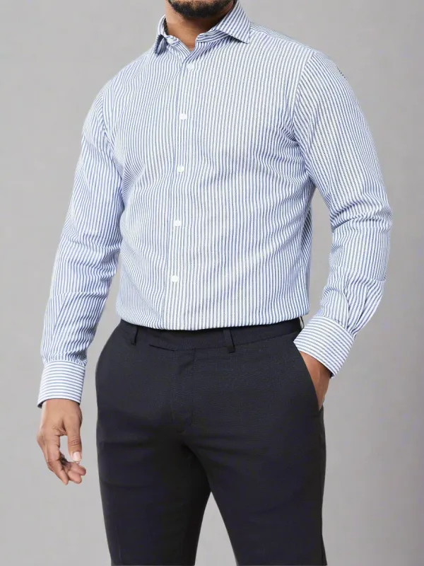Non Iron Regular Fit Single Cuff Navy and White Bengal Stripe Shirt sold by T.M.Lewin