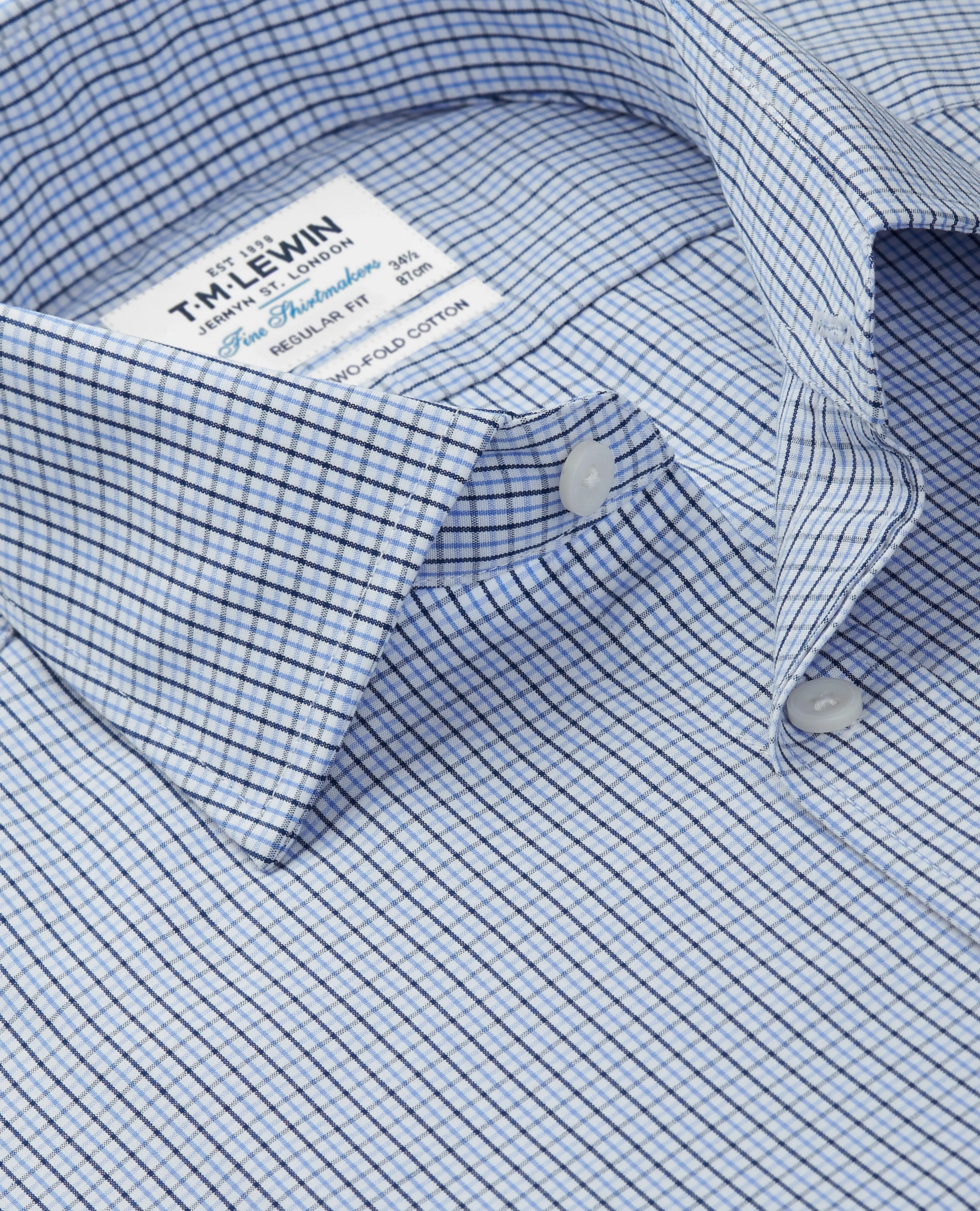 Regular Fit Navy Sky Small Check Shirt sold by T.M.Lewin