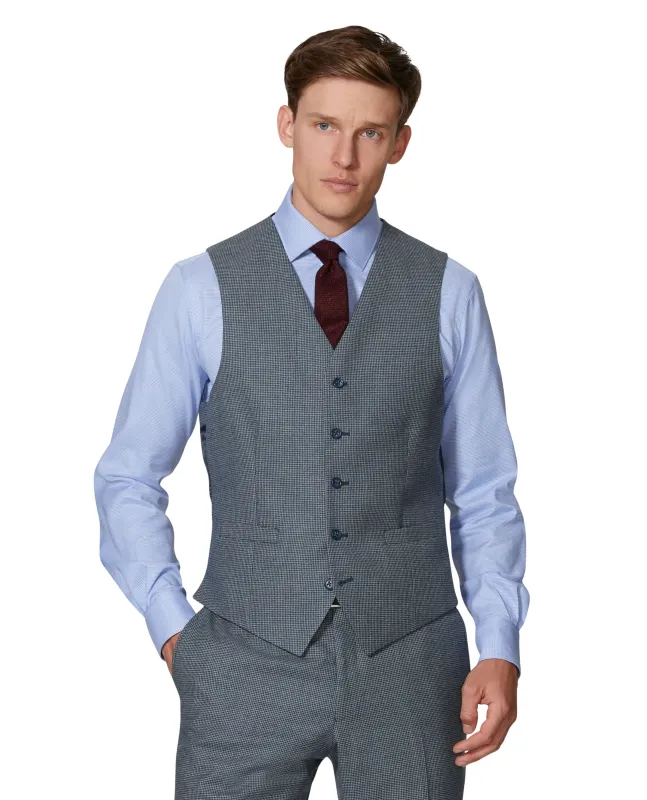 Novello Statement Slim Fit Blue Micro Puppytooth Waistcoat sold by T.M.Lewin